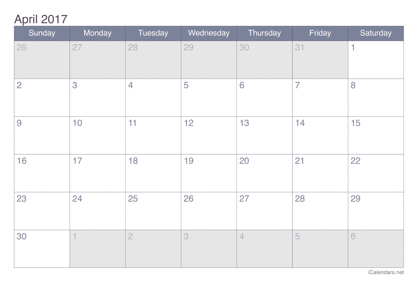 2017 April Calendar - Office