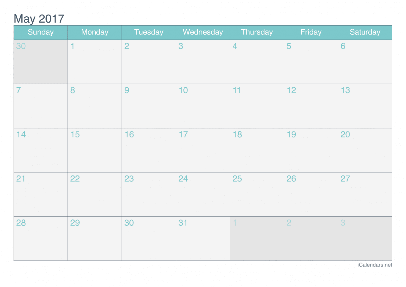 2017 May Calendar - Turquoise