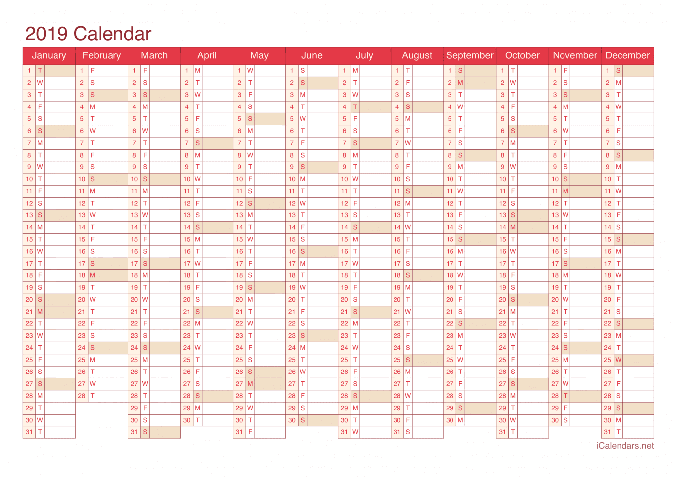 2019 Calendar - Cherry