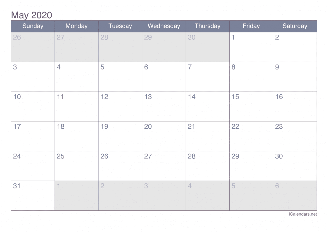 2020 May Calendar - Office