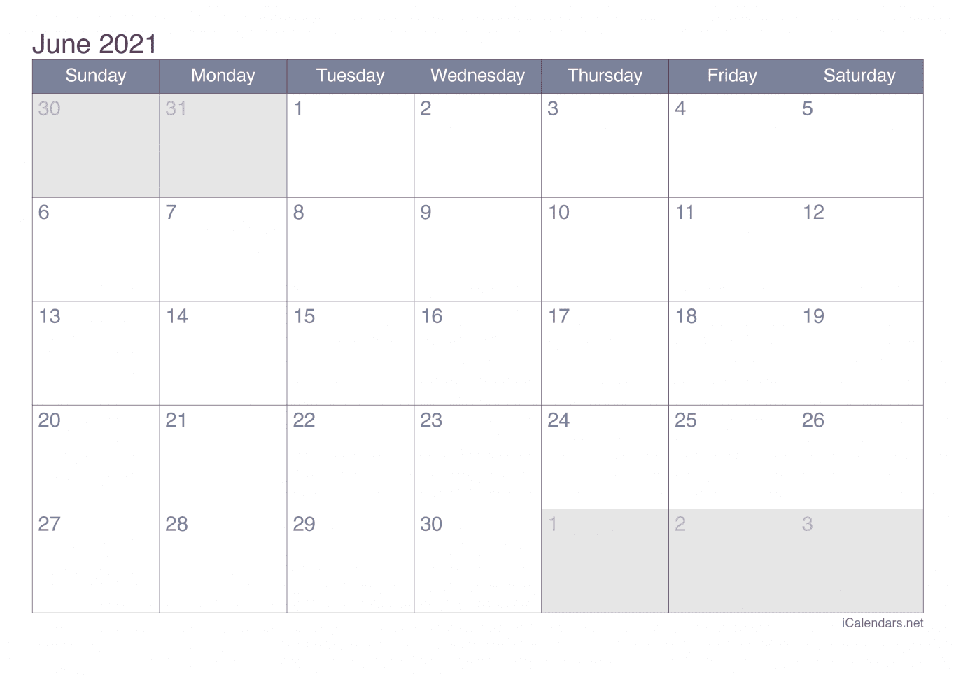 2021 June Calendar - Office