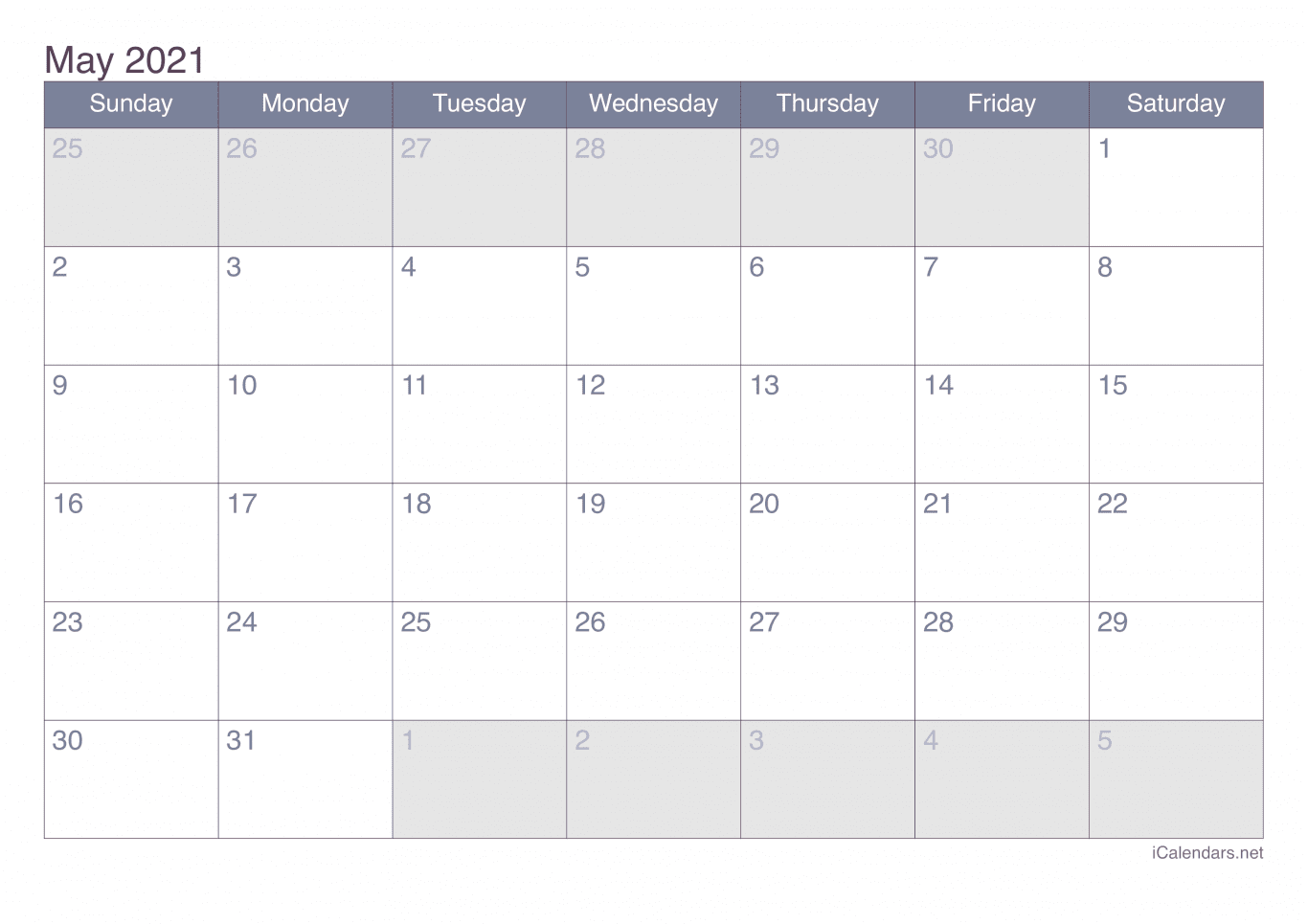 2021 May Calendar - Office