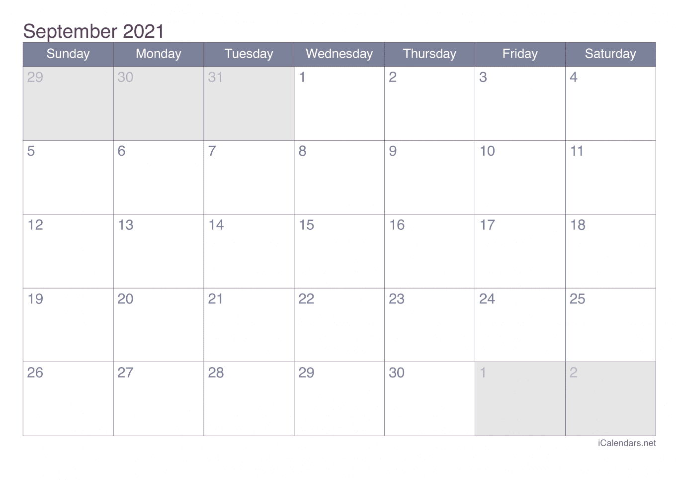 2021 September Calendar - Office