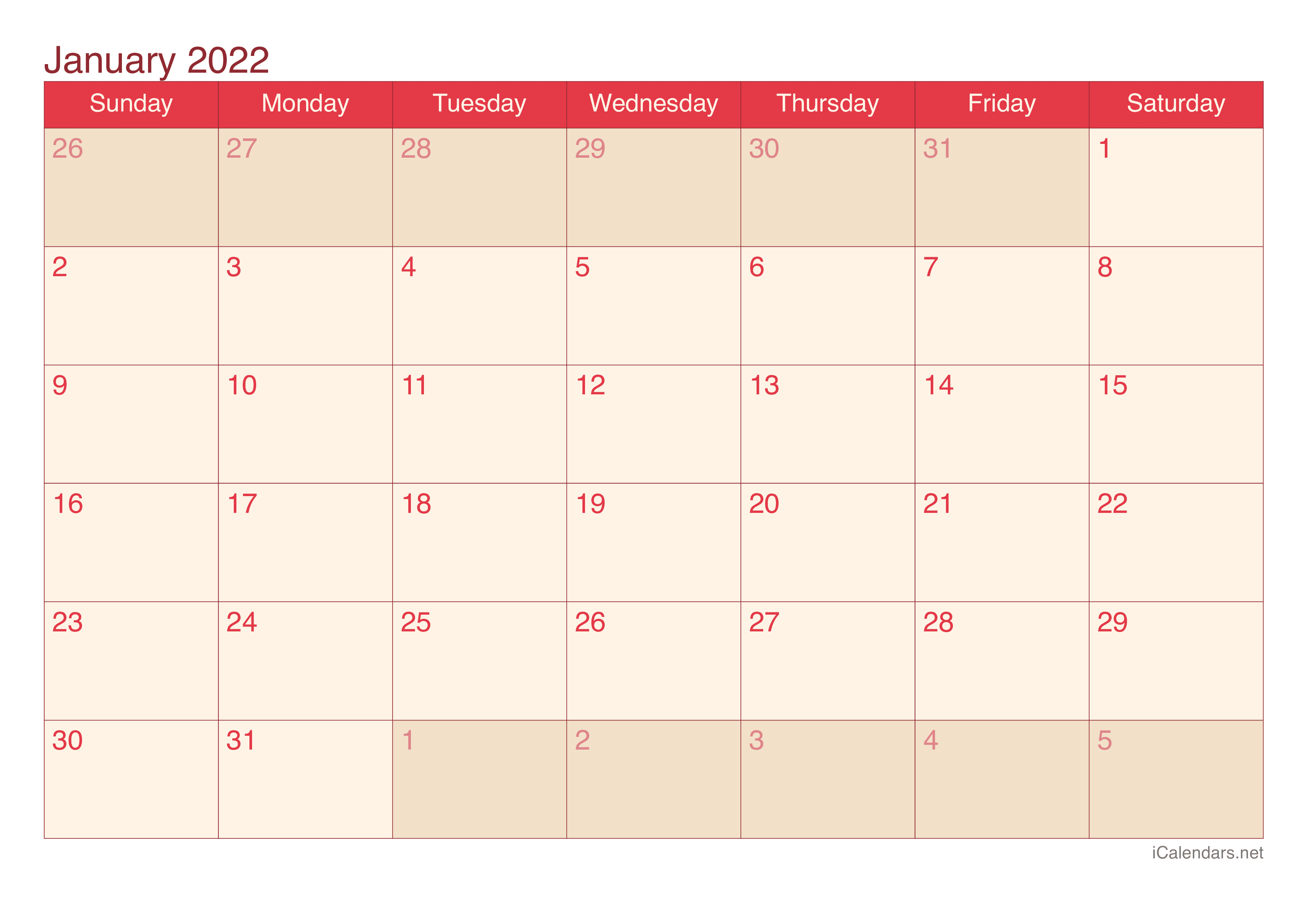 2022 Monthly Calendar - Cherry