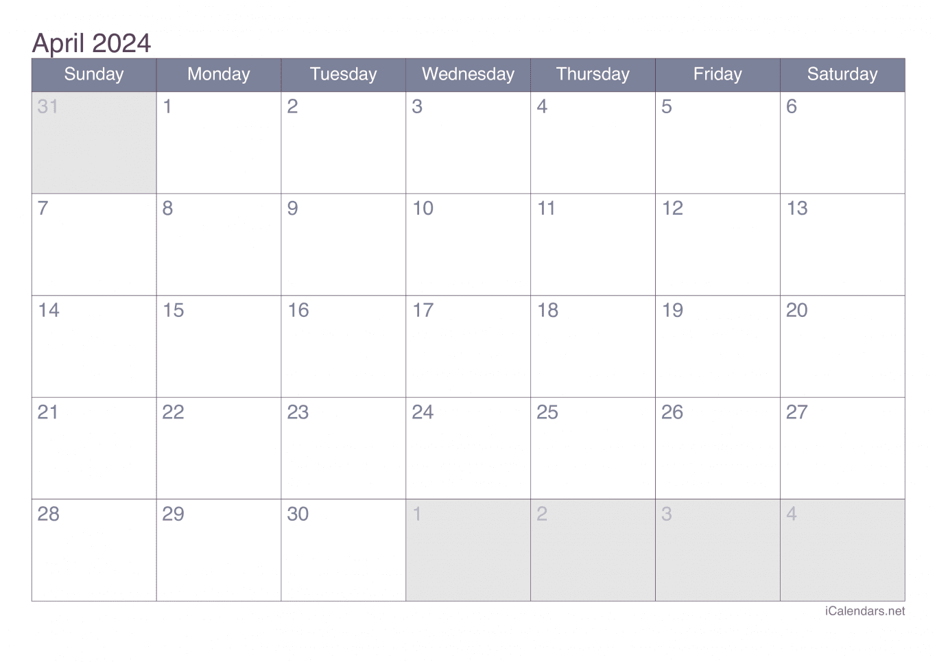 2024 April Calendar - Office
