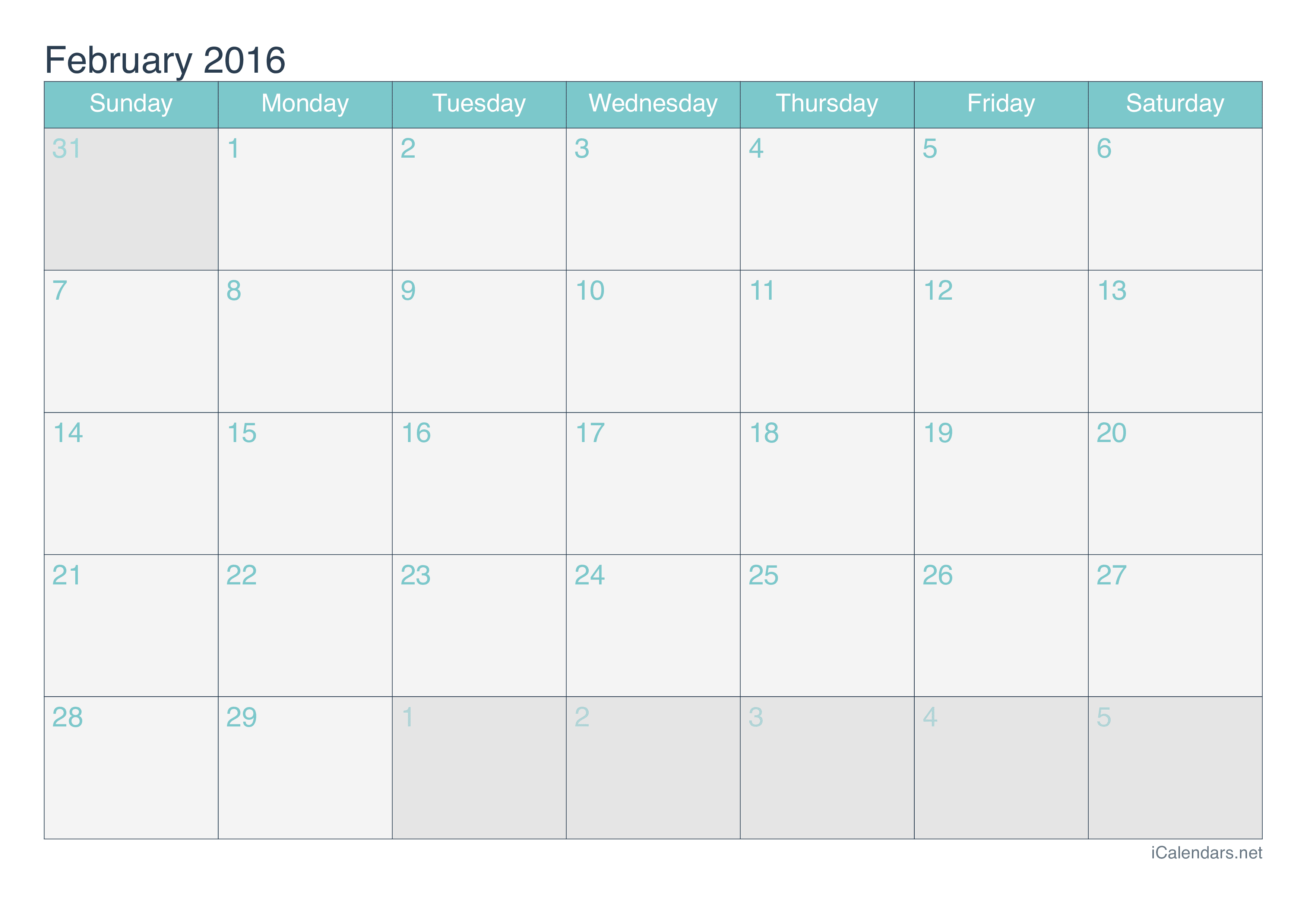 February 2016 Printable Calendar icalendars net