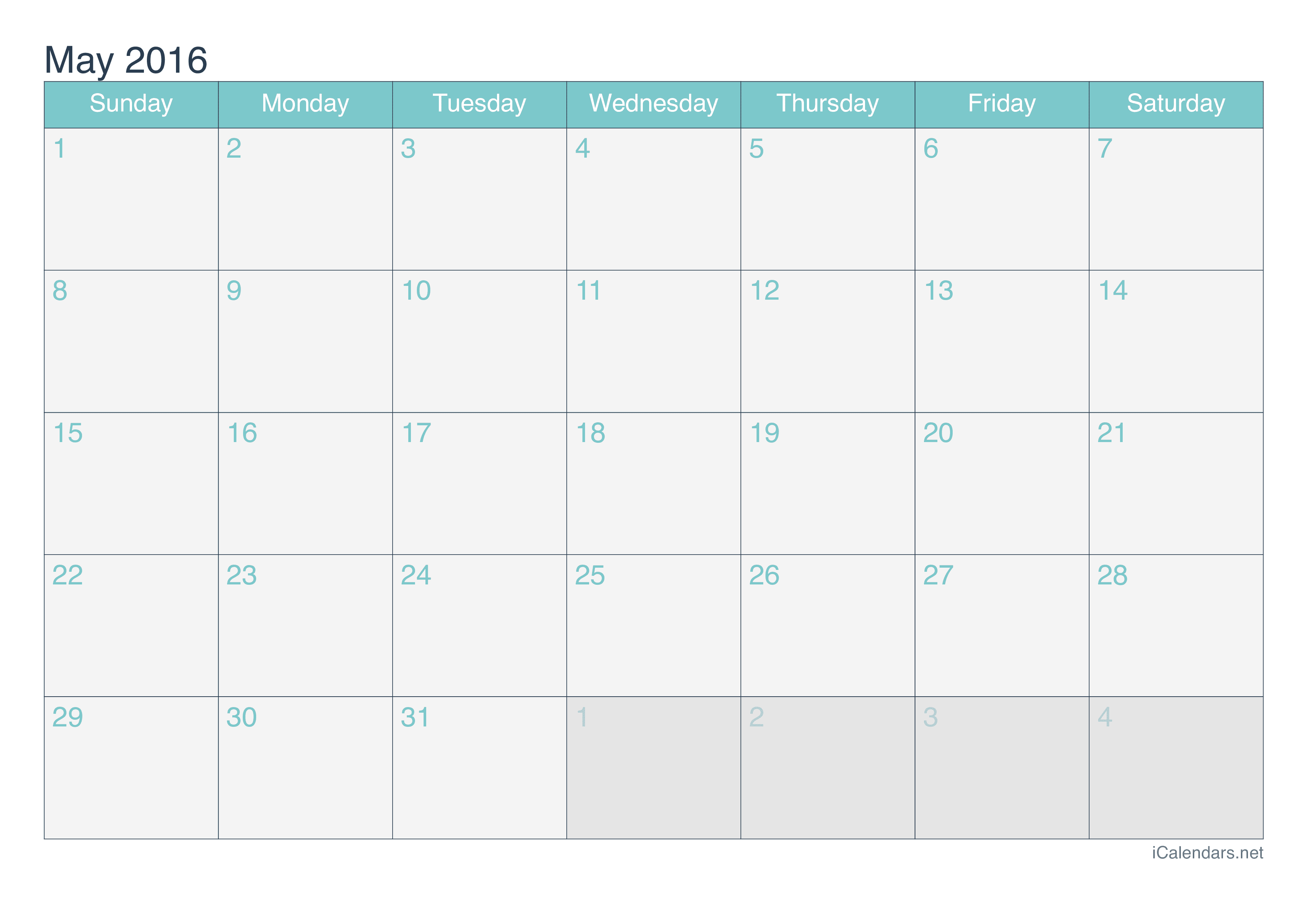 May 2016 Printable Calendar