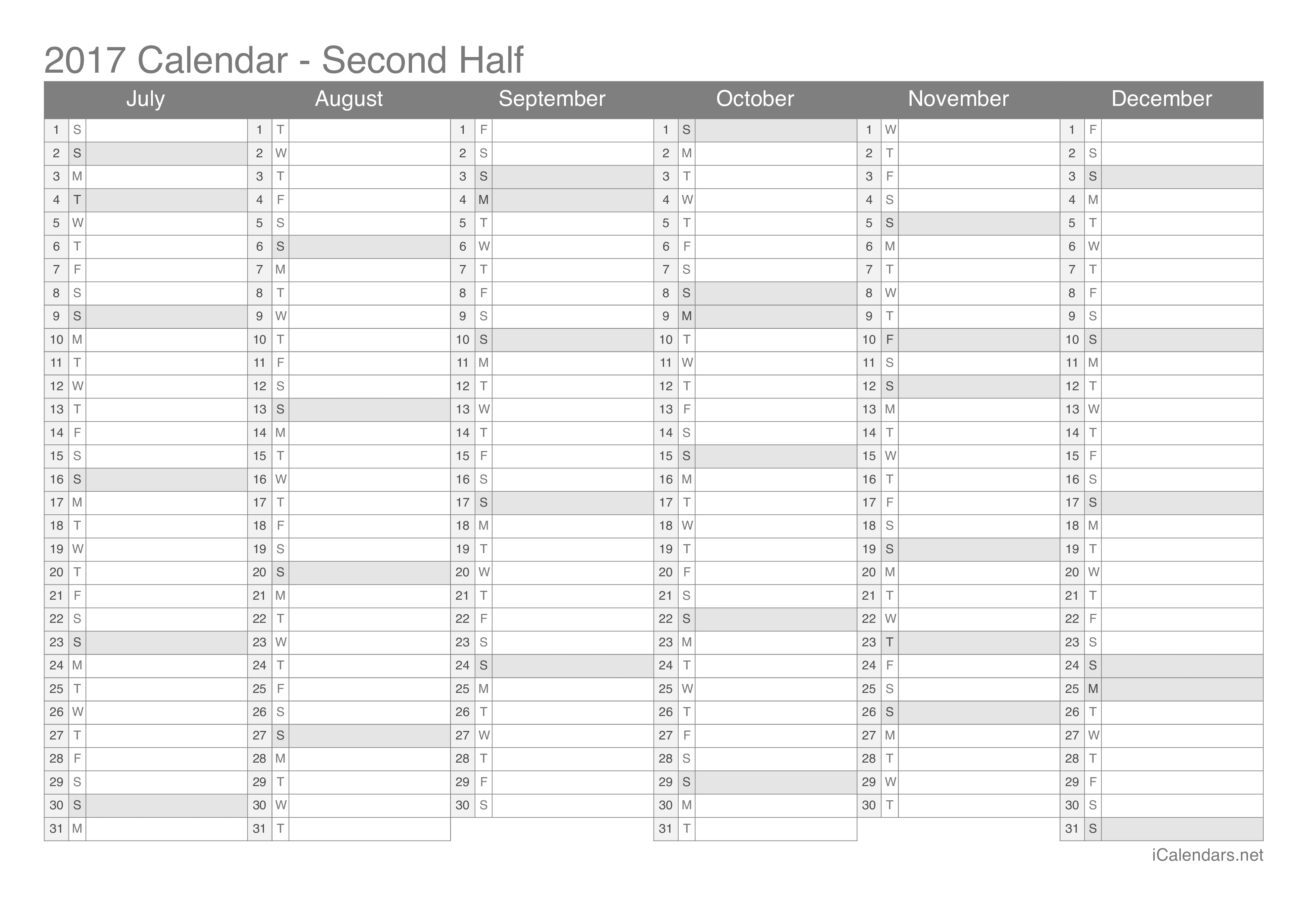 2017 Printable Calendar PDF or Excel