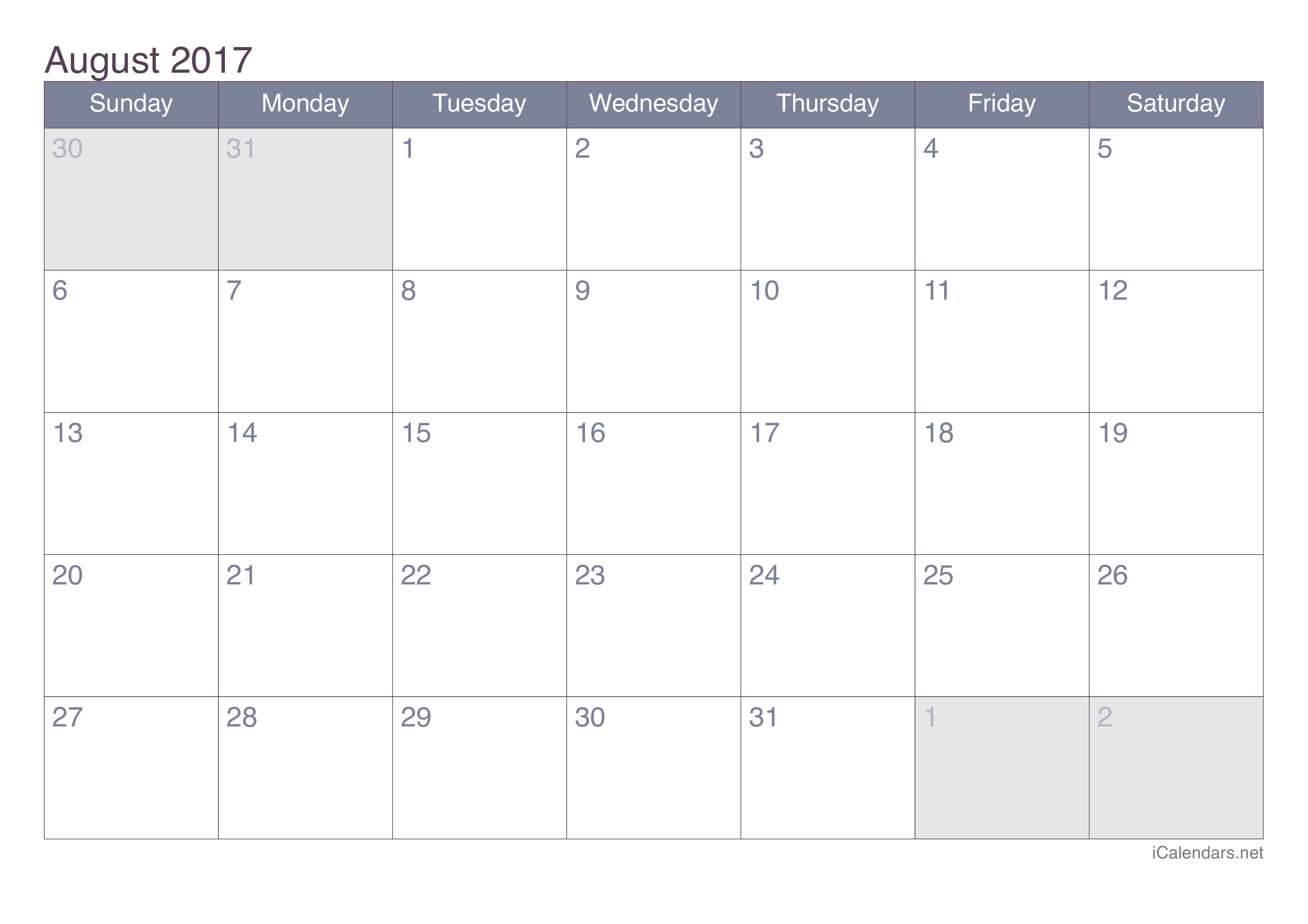 2017 August Calendar Pdf