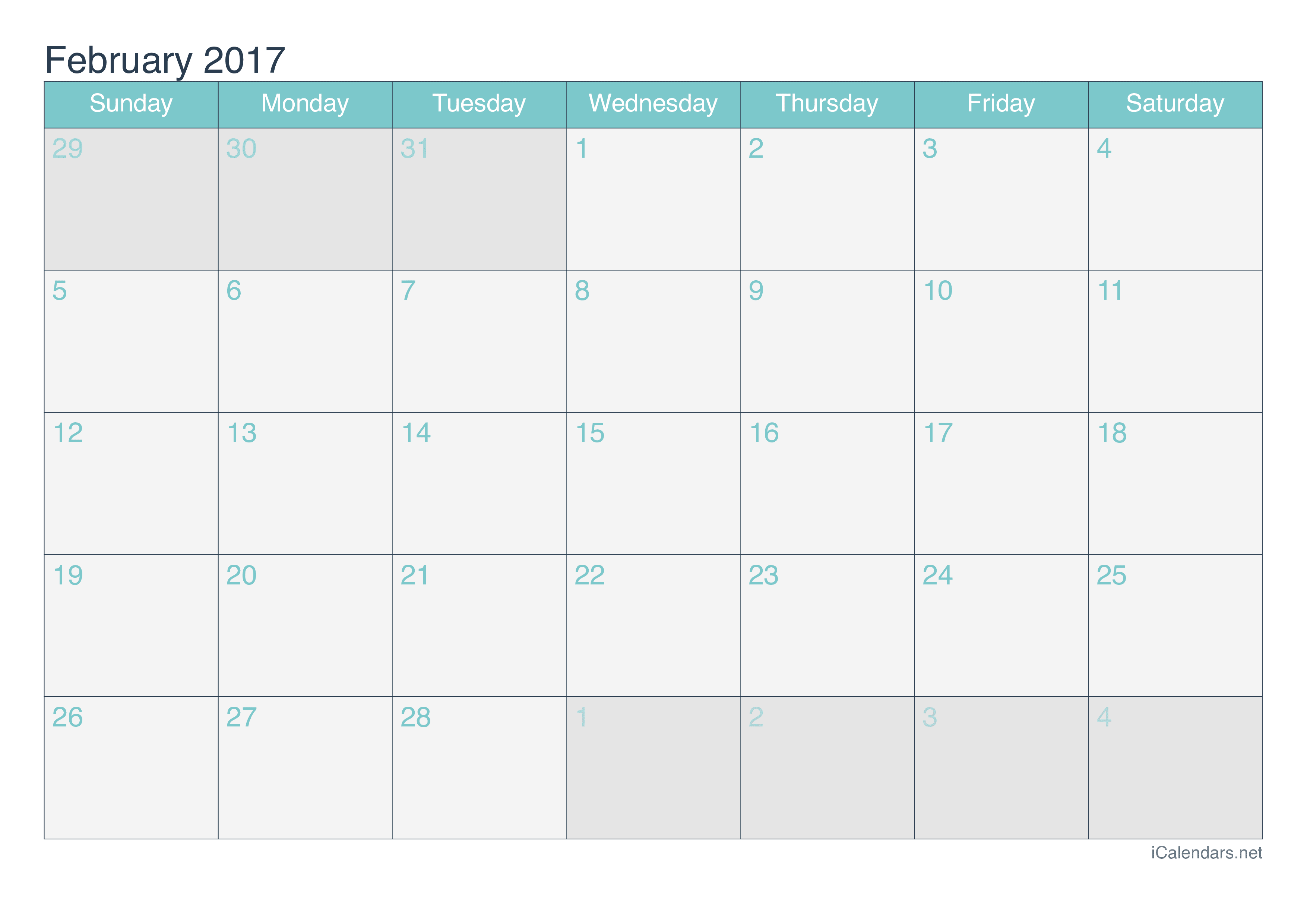 February 2017 Printable Calendar Icalendars