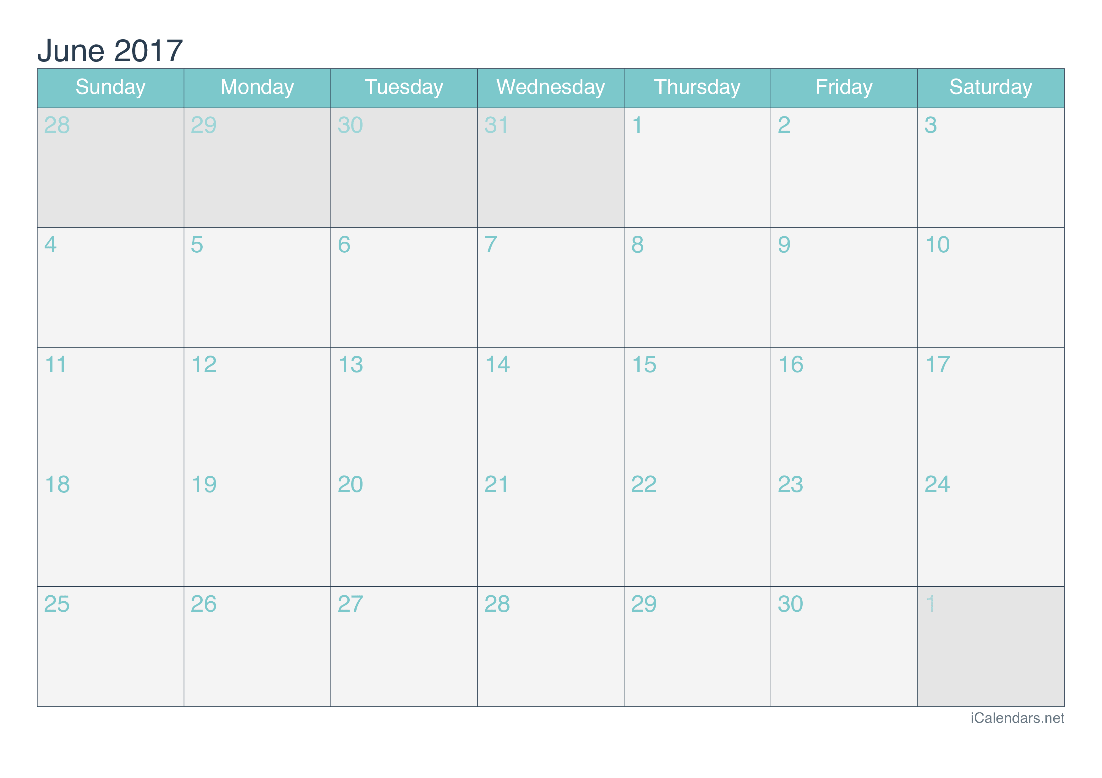 June 2017 Printable Calendar icalendars net