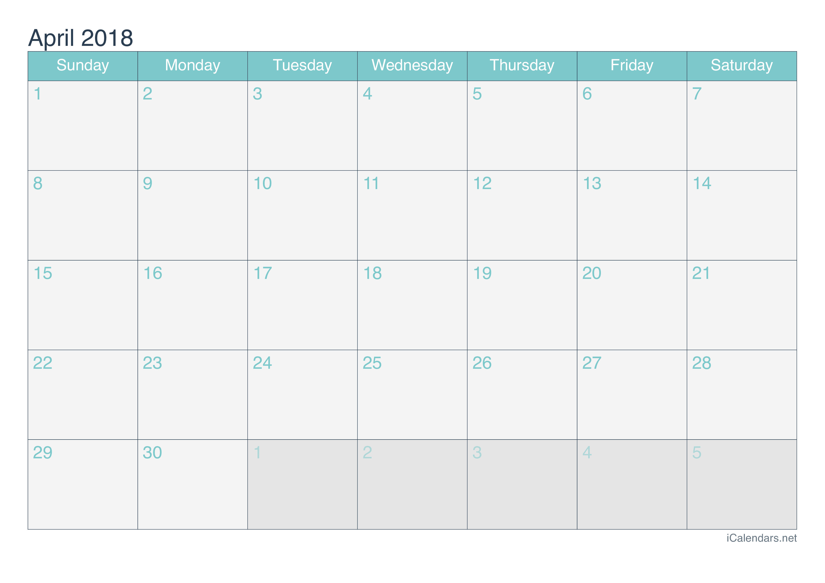 April 2018 Printable Calendar icalendars net