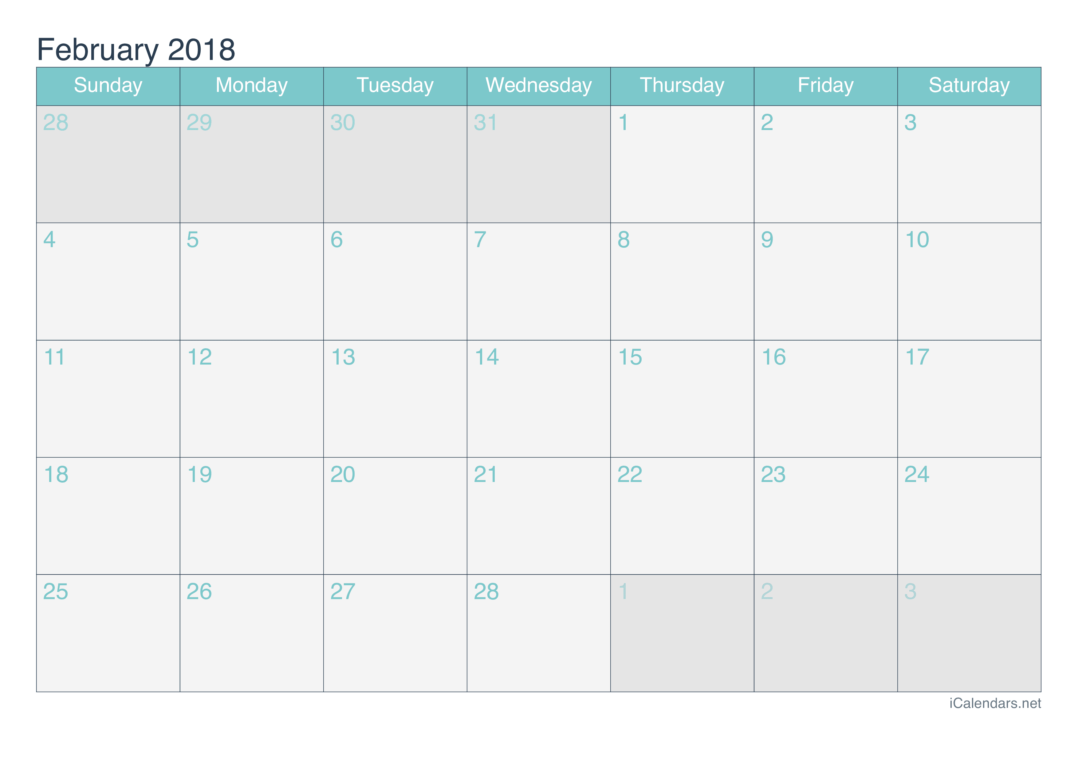 February 2018 Printable Calendar icalendars net