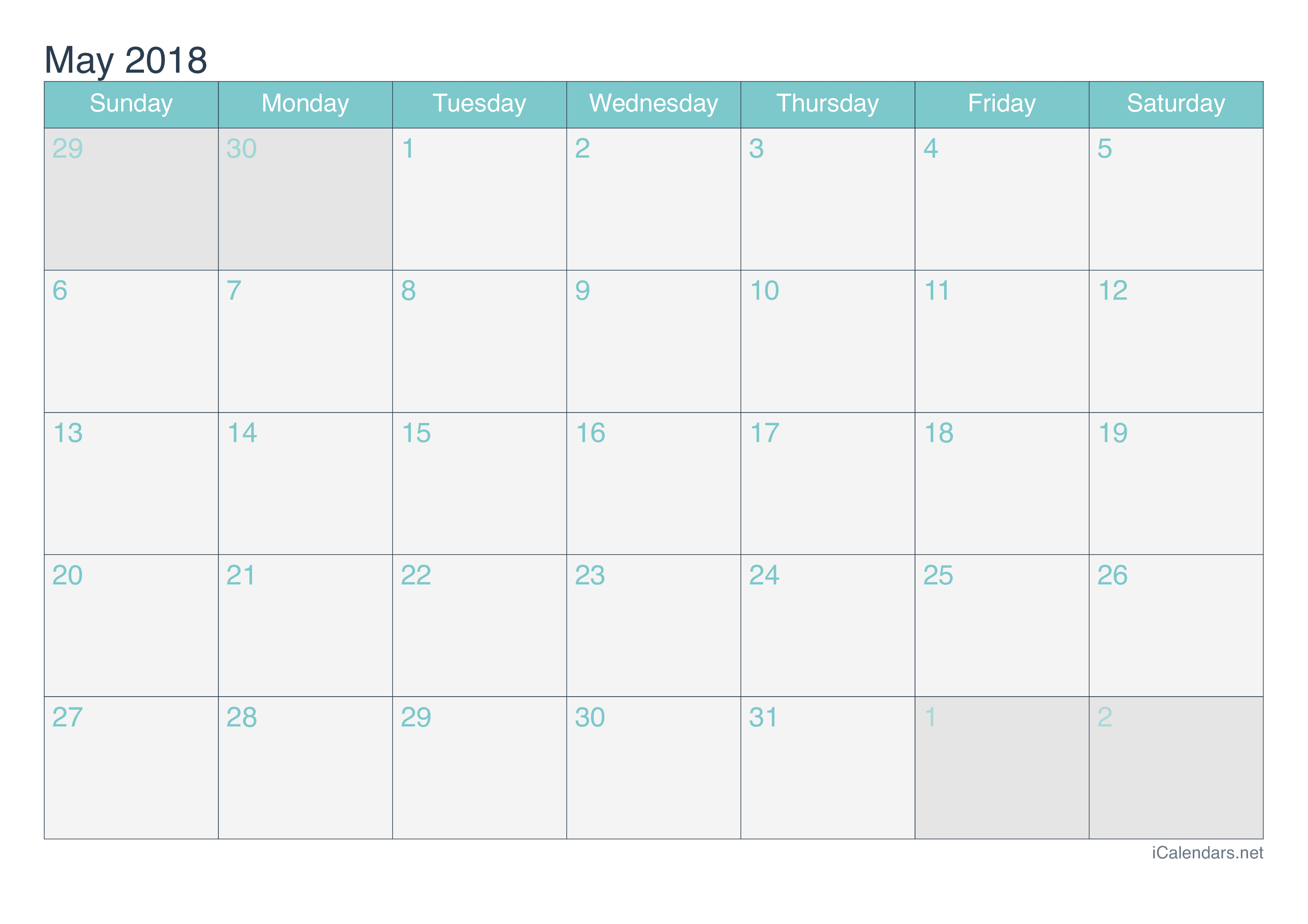 May 2018 Printable Calendar icalendars net