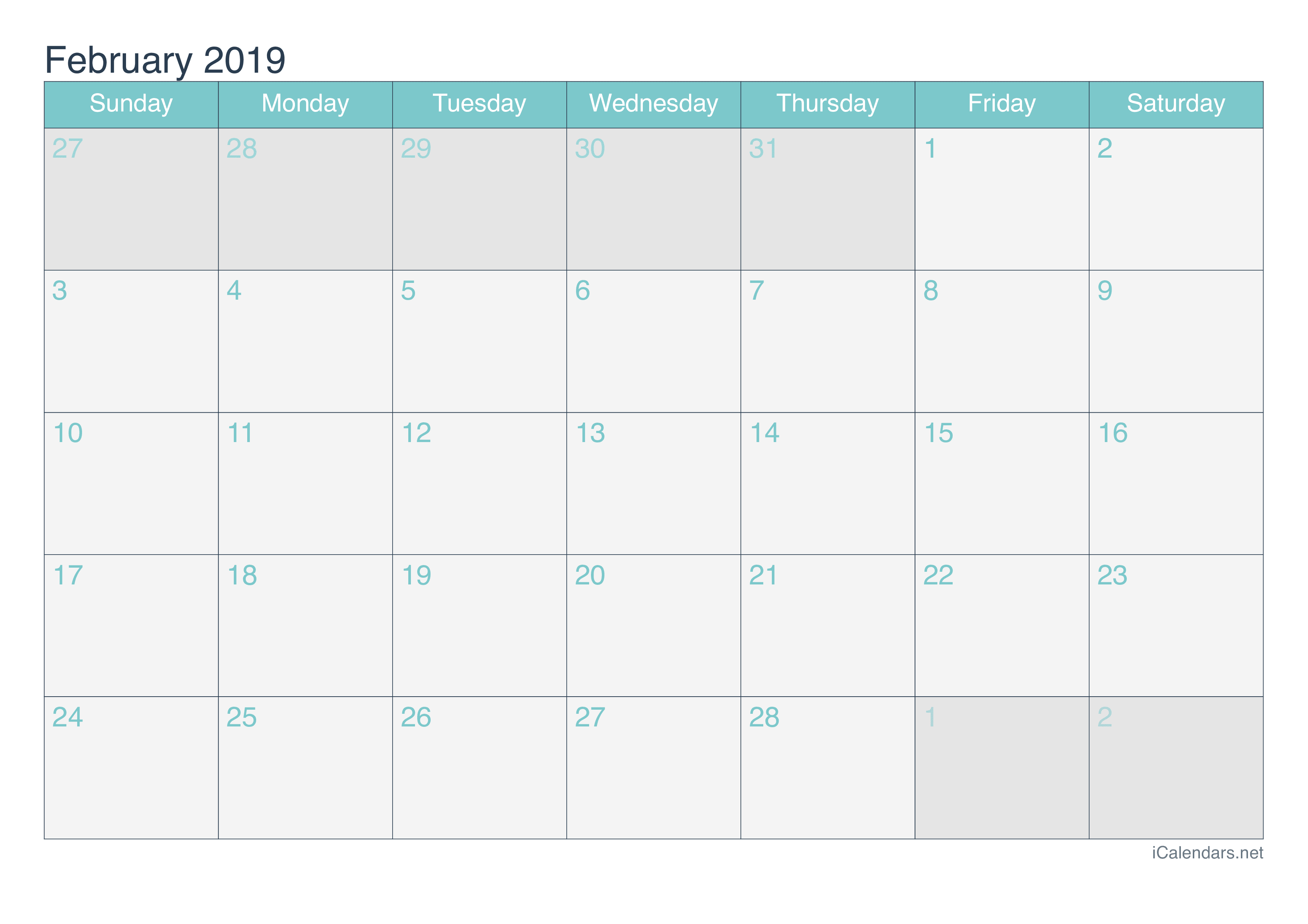 February 2019 Printable Calendar icalendars net