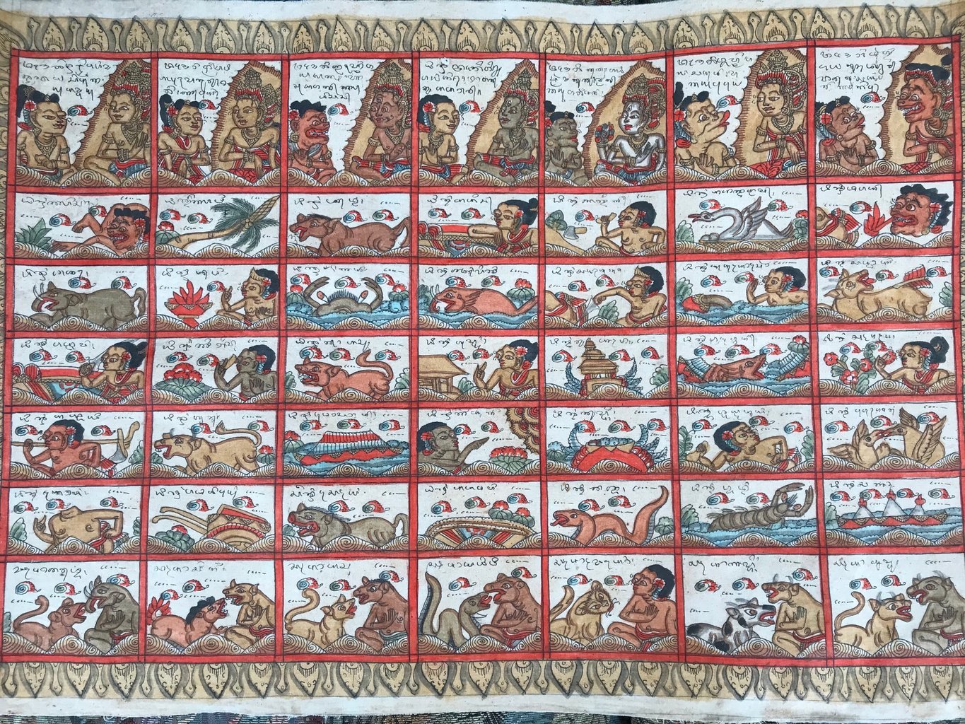 Palelintangan, an astrological calendar created by combining the days of the 5-day week and the days of the 7-day week. Where a child's day of birth falls at the intersection of these two calendars, it gives indications about the newborn's character. Only the 5 central rows represent the days of the 5-day week.