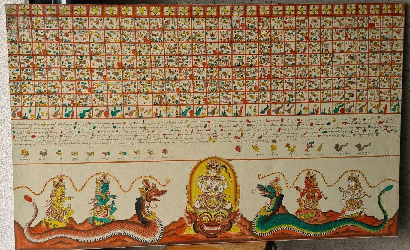 Tika, a calendar showing the 210 days of the Pawukon calendar. Note that the weeks are displayed vertically, unlike most Western calendars.