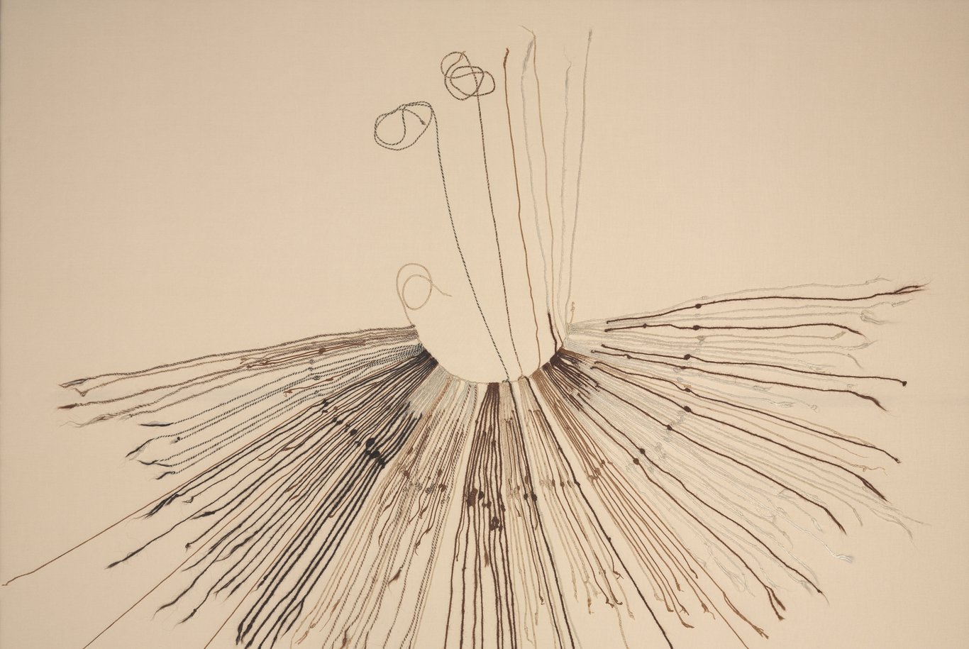 A quipu is an arrangement of cords of different colors on the same support thread. Knots of different kinds are tied on the cords. Numbers of llamas, quantities of agricultural produce, events of everyday life: all of this is "told" by quipus.
