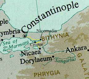 City of Bithynia (today Iznik in Turkey), founded in the 4th century BC by Antigonos Monophthalmos, one of Alexander's lieutenants; Nicaea was the seat of the first council in 325