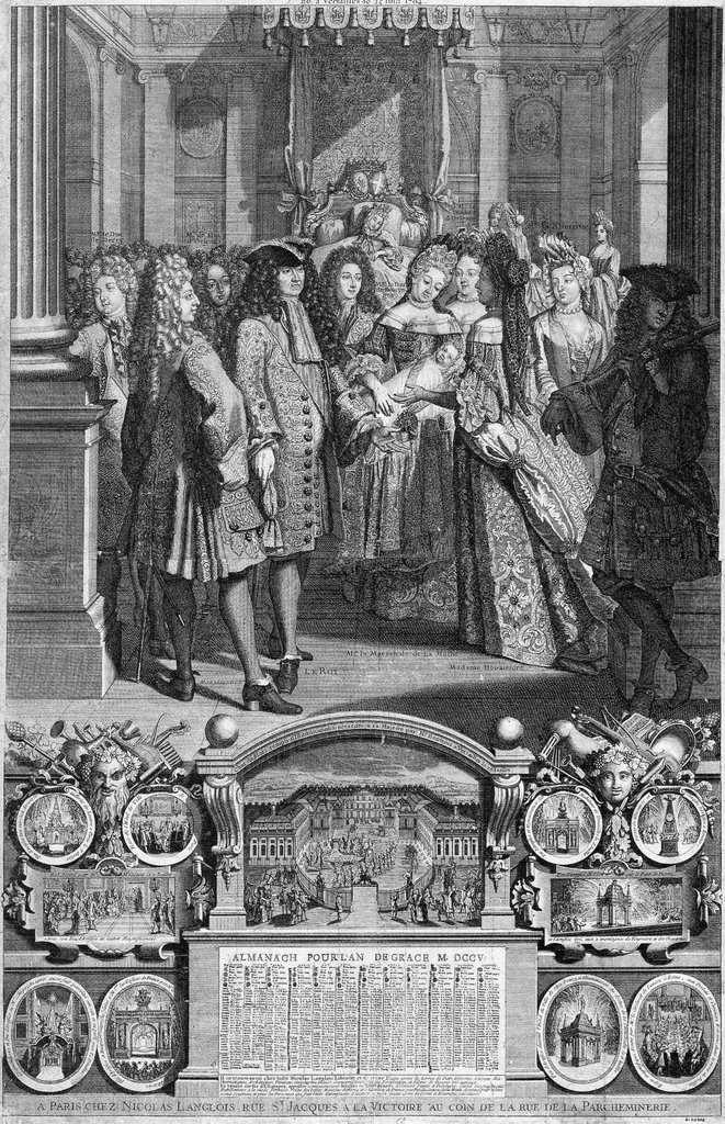 Almanach Royal of 1705. Birth of the Duke of Brittany, great-grandson of Louis XIV, on 25 June 1704.