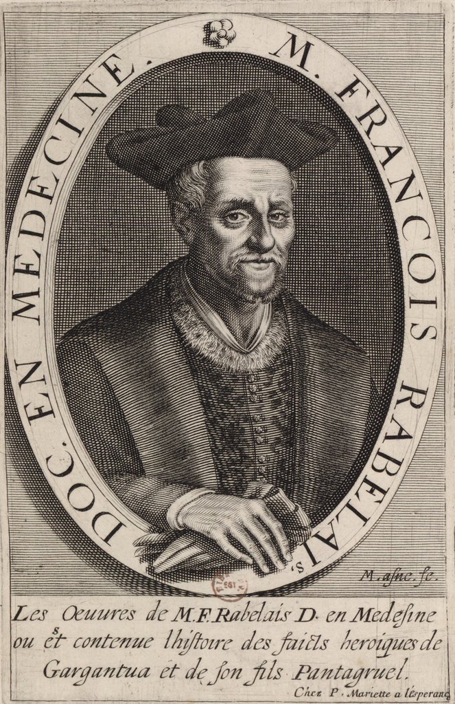 François Rabelais - 1483 (?) - 1553. Engraving by Michel Lanne, 1630.