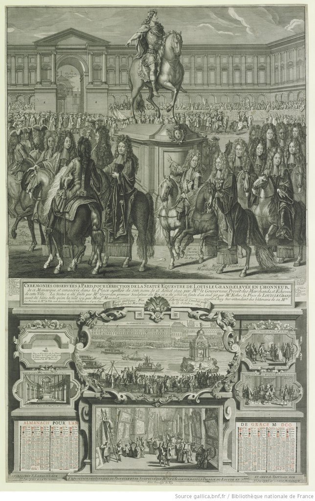 Almanac for the year of grace 1700, erection of the equestrian statue of Louis the Great