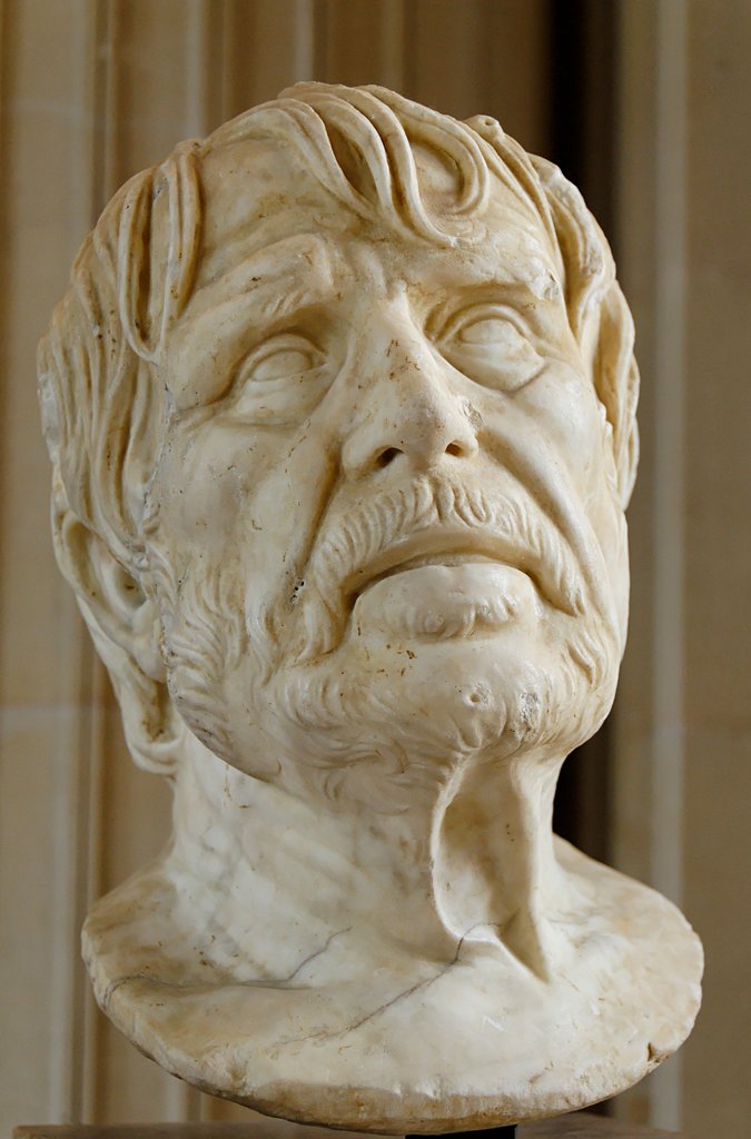 Supposed portrait of the poet Hesiod, long regarded as the bust of Seneca, hence the name "pseudo-Seneca". Marble, discovered in a riverbed in Auch.