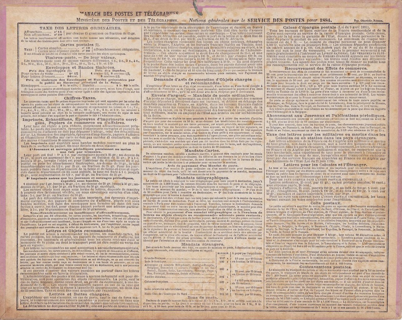 Almanac of the Posts and Telegraphs 1884 - back