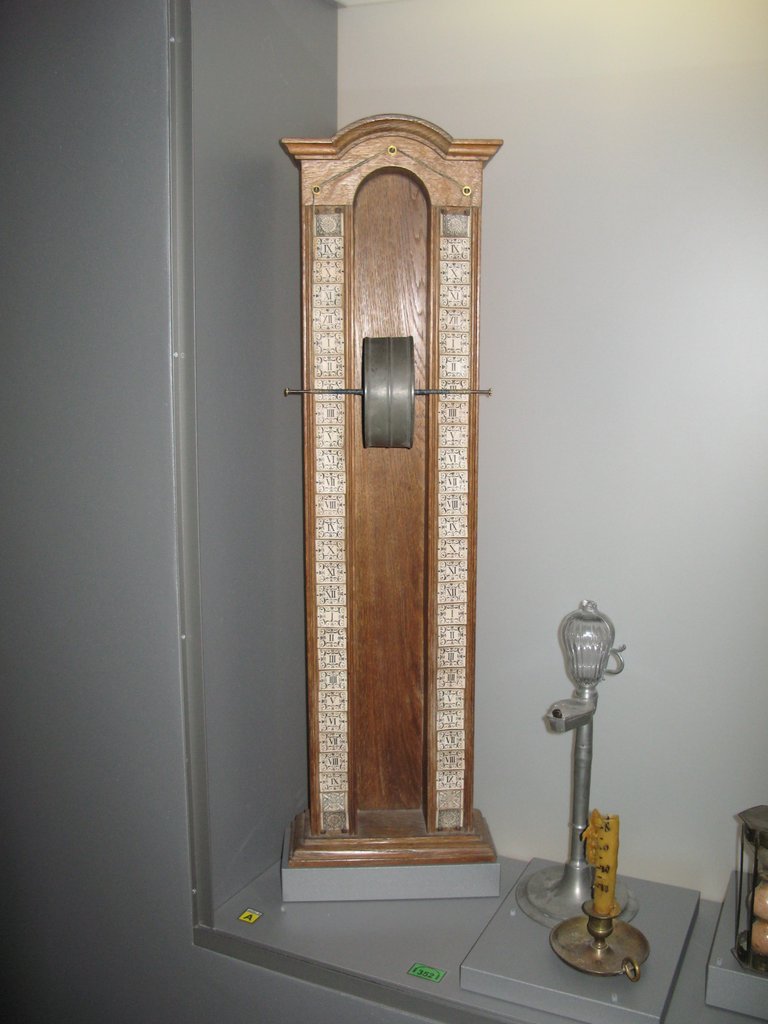 Drum water clock marked "Omega", around 1825, museum in Le Locle, Switzerland