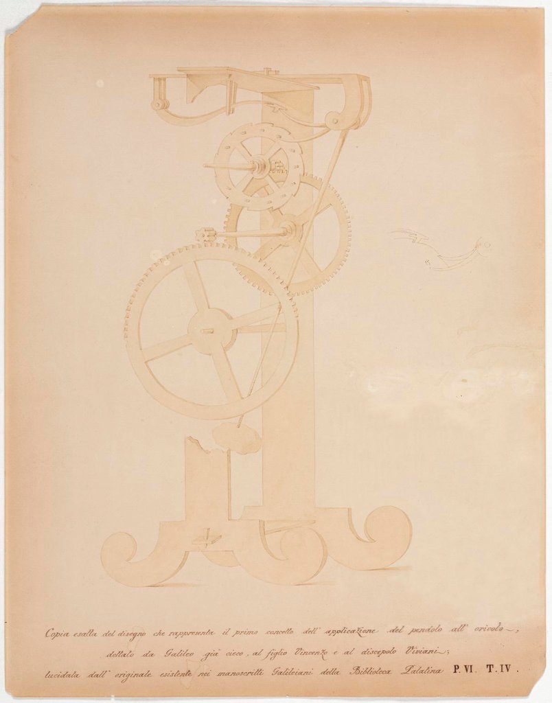 Plan of Galileo's clock, made by Vincenzo Viviani (1622-1703), his biographer and friend.