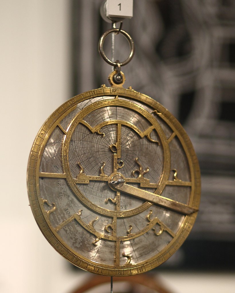 Another astrolabe dated 1400, also attributed to the workshops of Jean Fusoris, around 1400. Putnam Gallery of the Harvard Science Center.