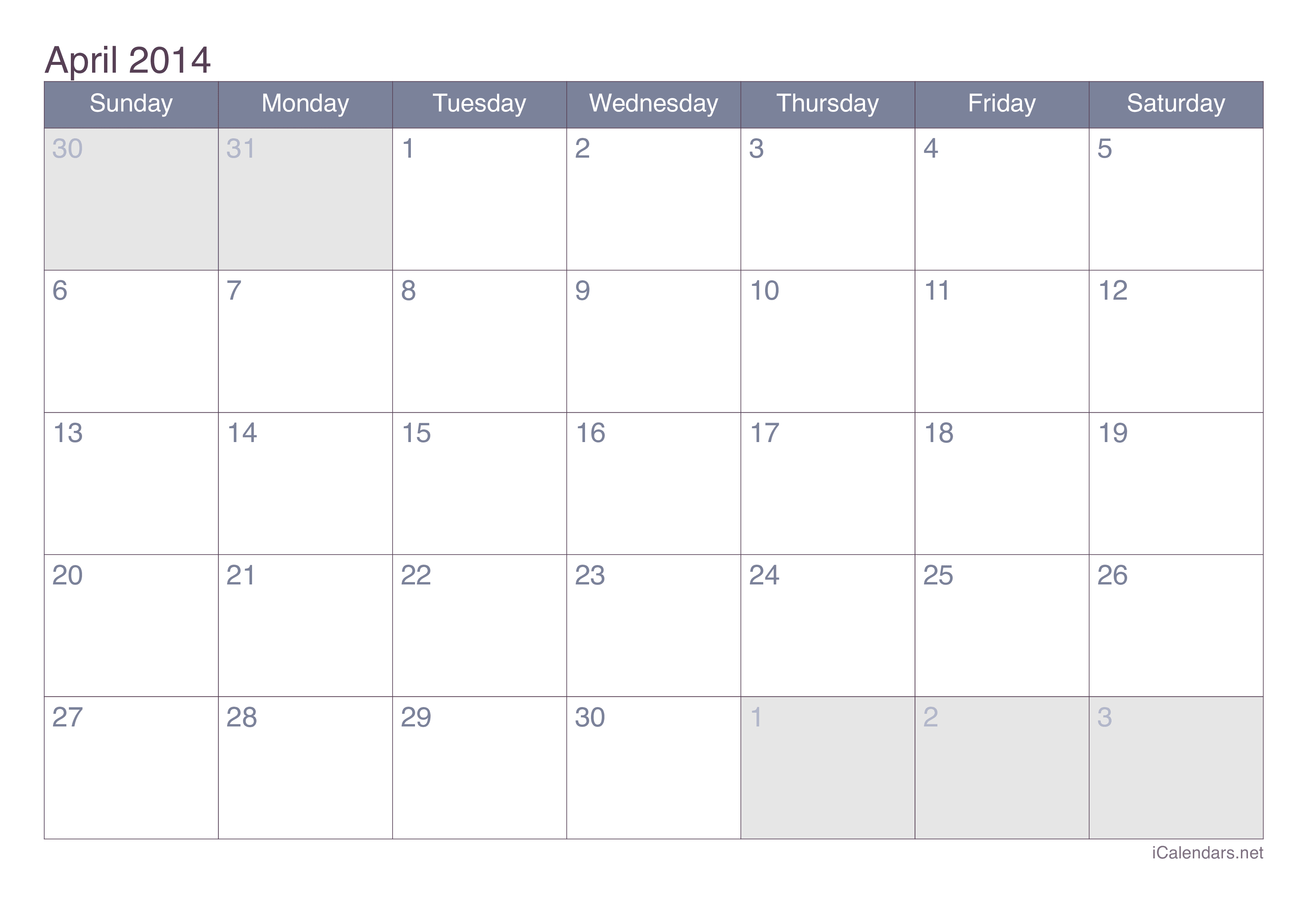 2014 April Calendar - Office