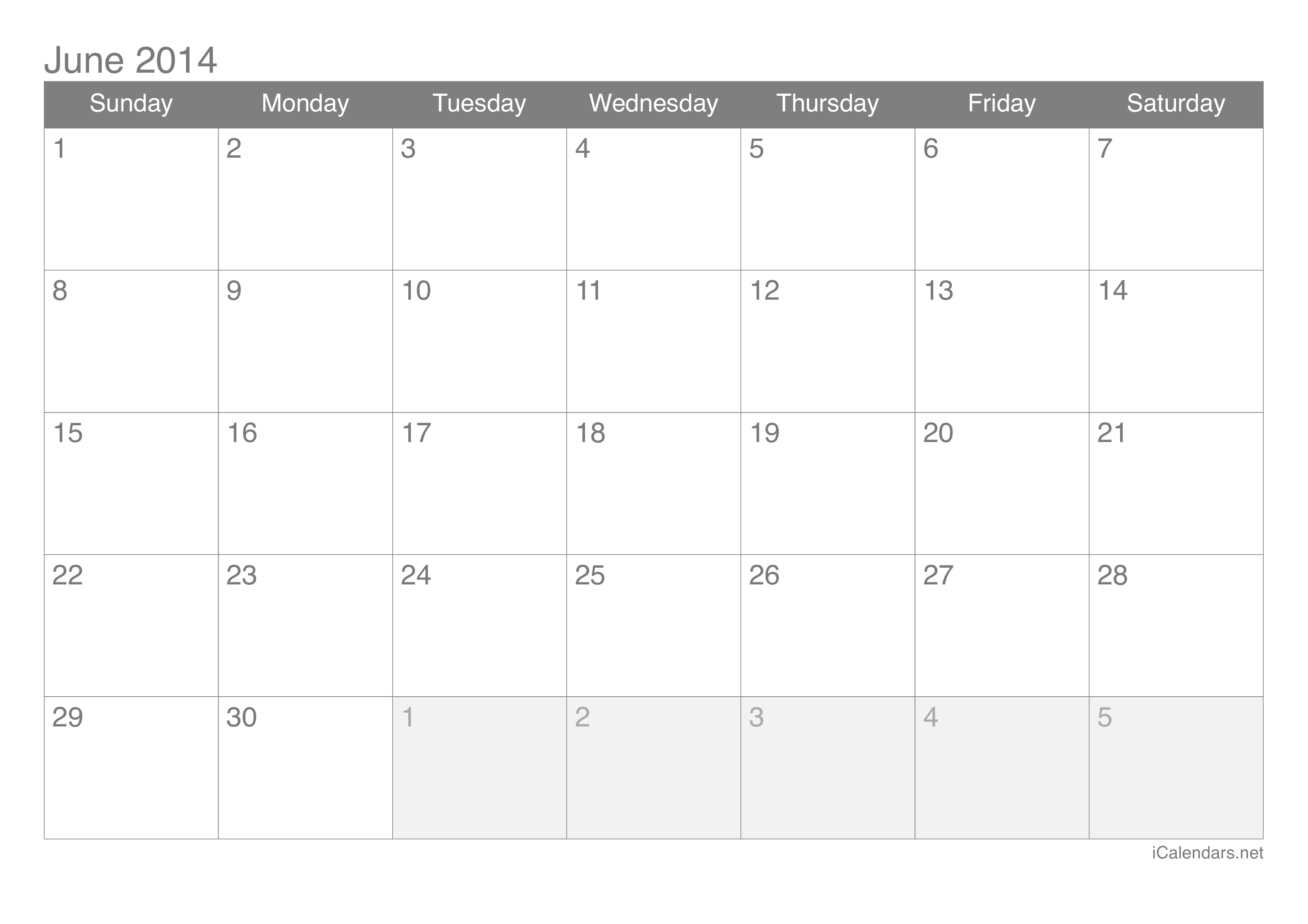 2014 June Calendar