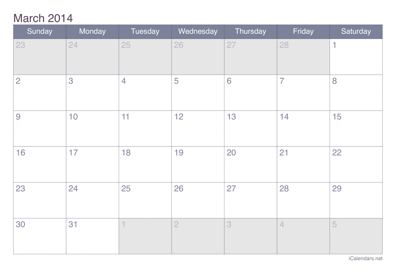2014 March Calendar - Office
