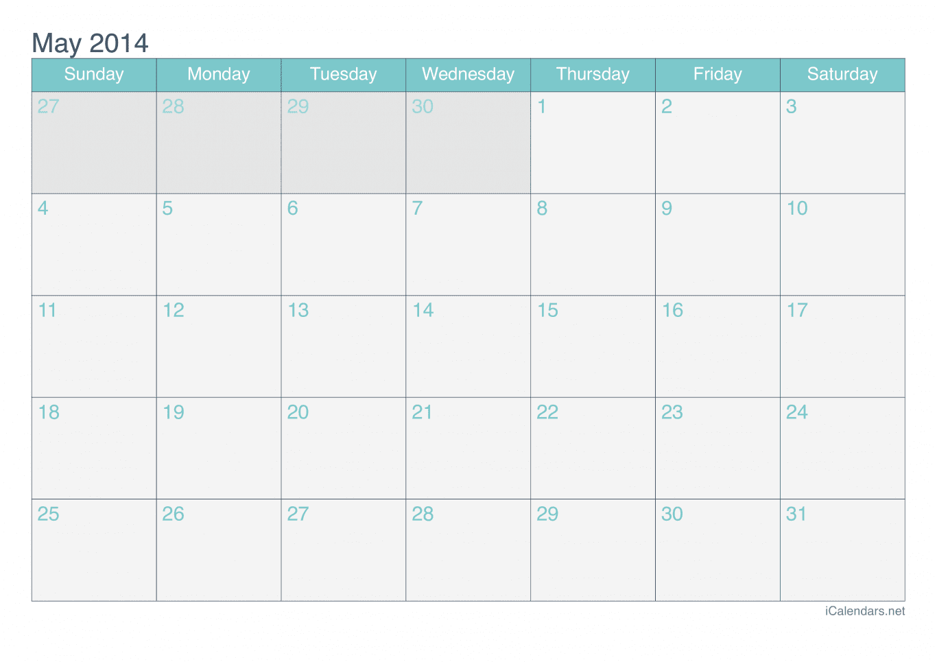 2014 May Calendar - Turquoise