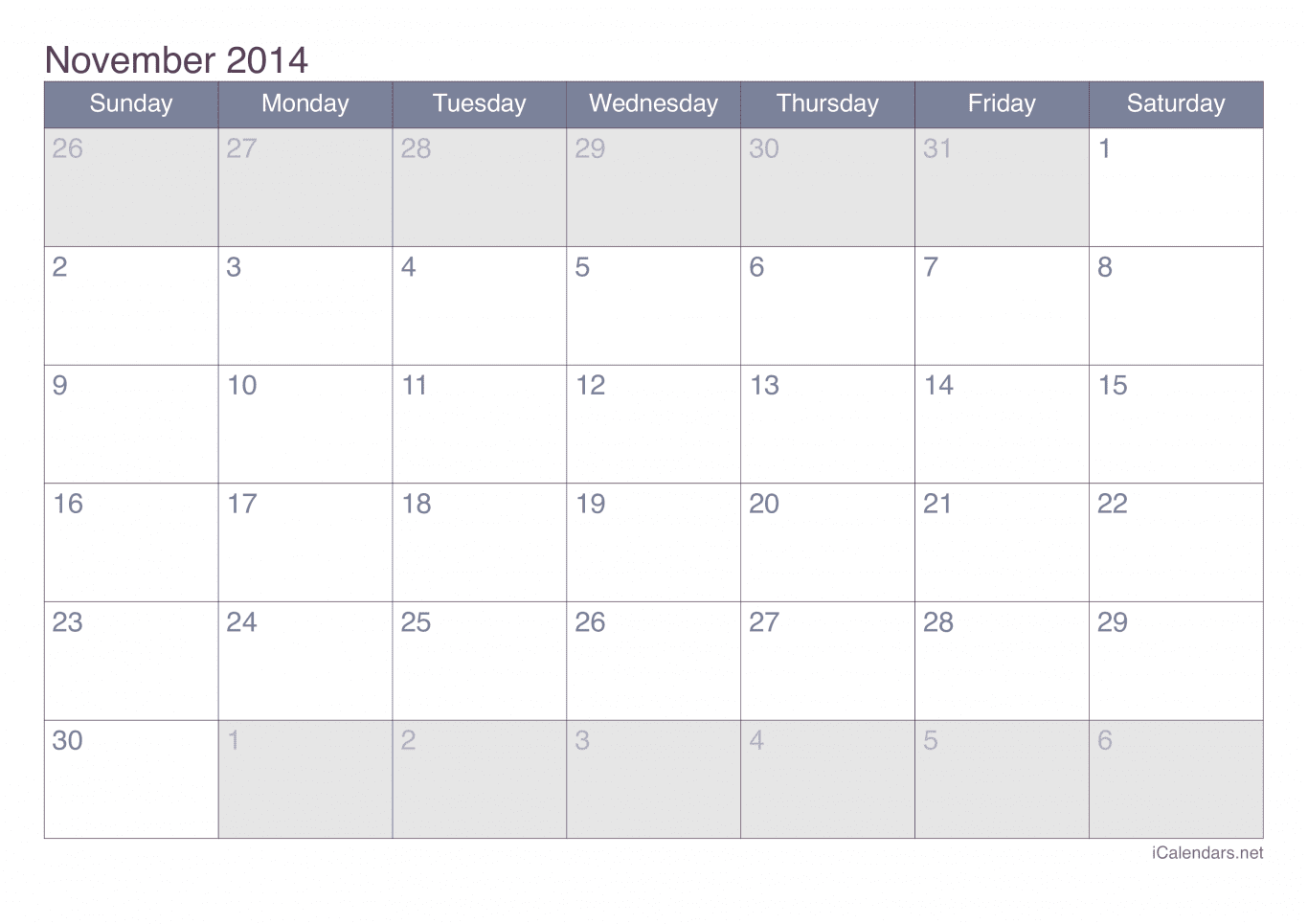 2014 November Calendar - Office
