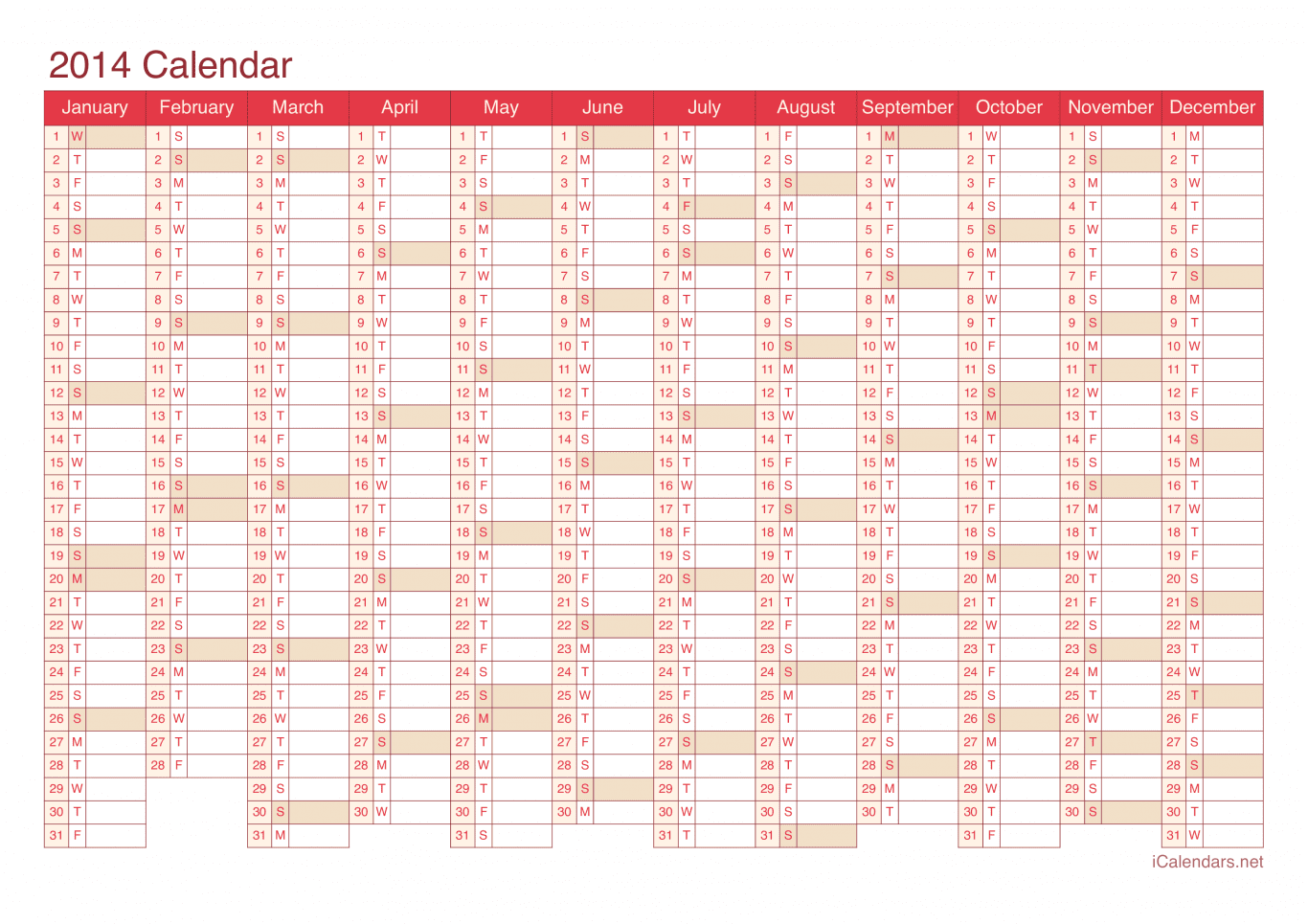 2014 Calendar - Cherry