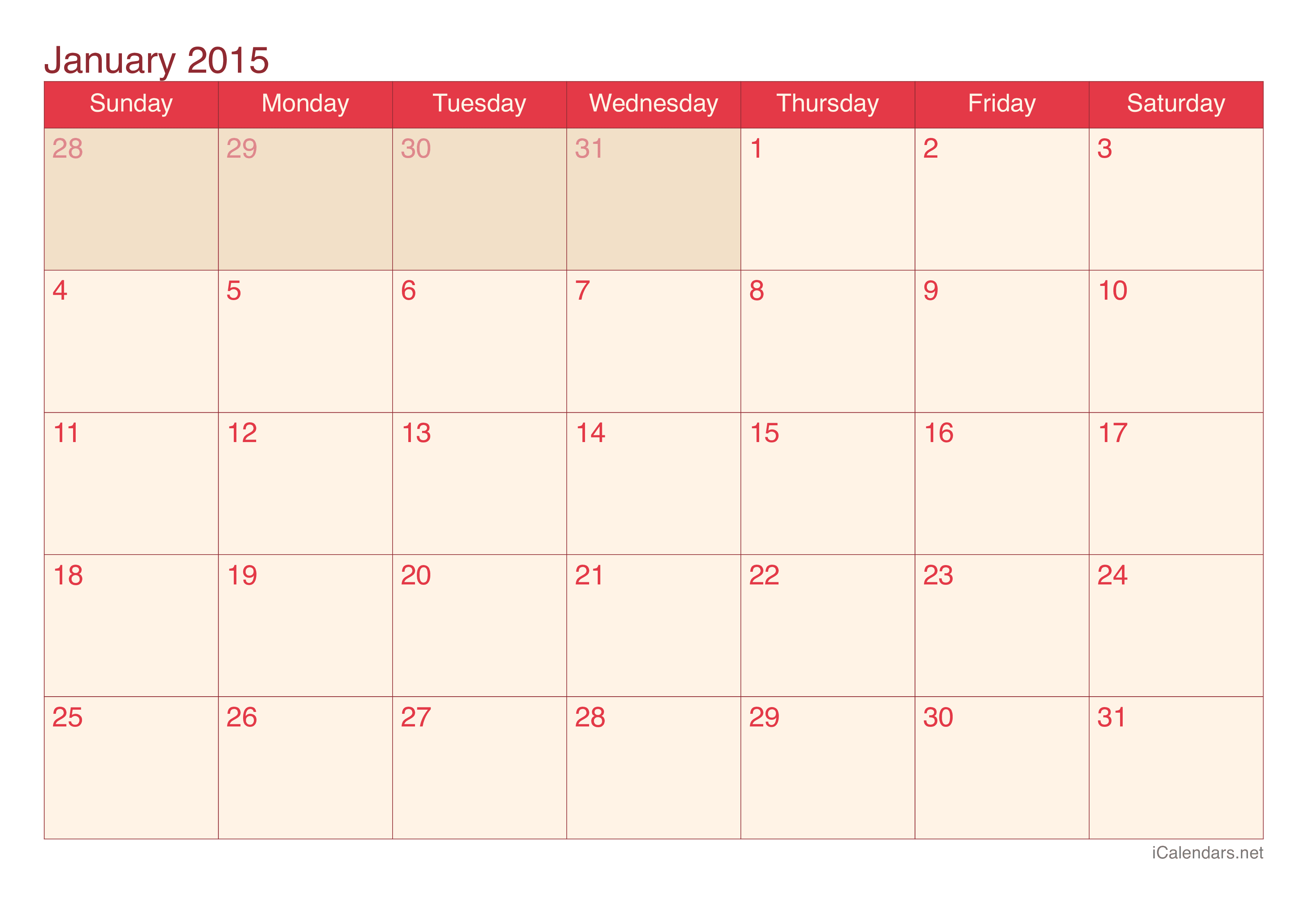 2015 Monthly Calendar - Cherry