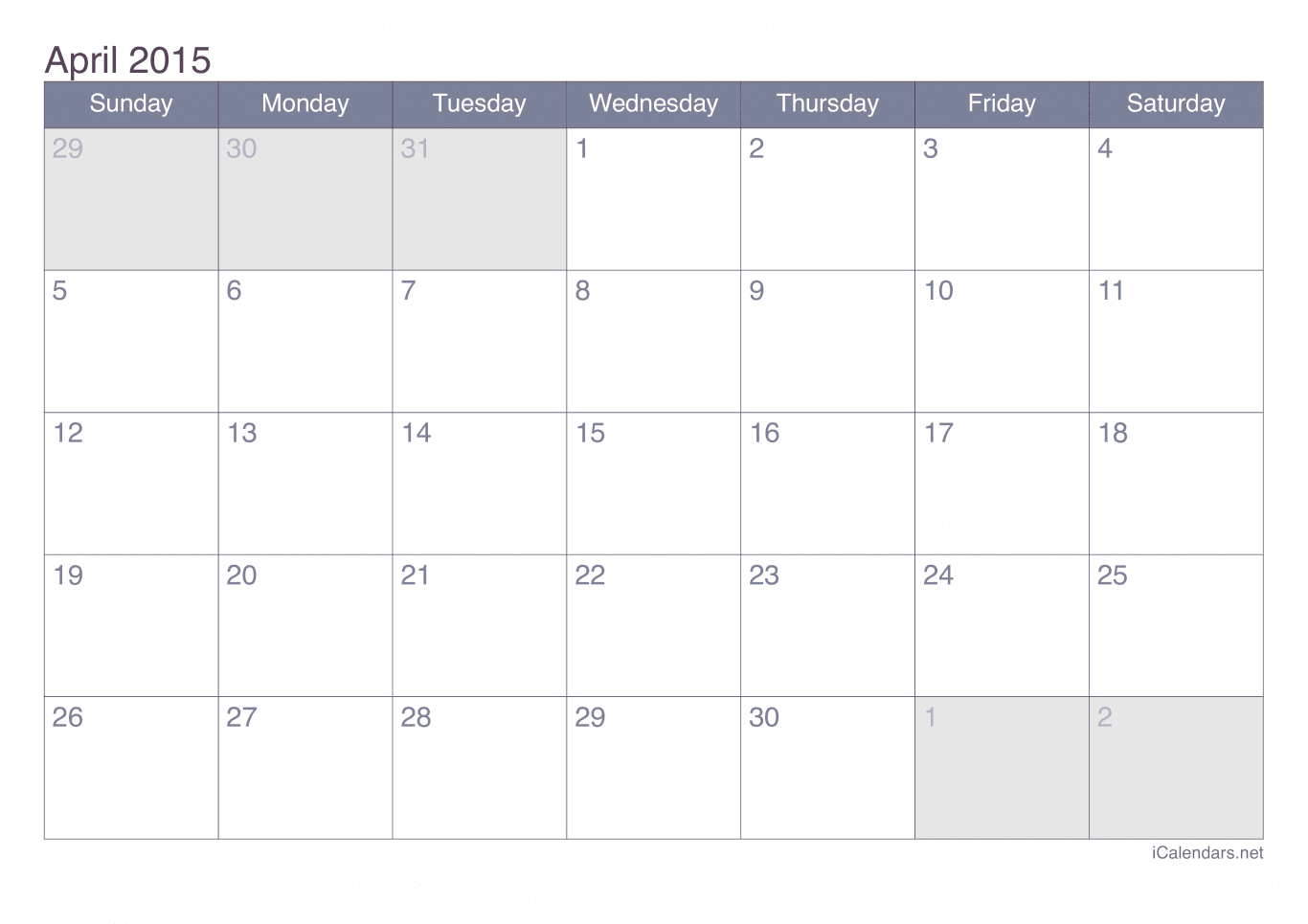 2015 April Calendar - Office