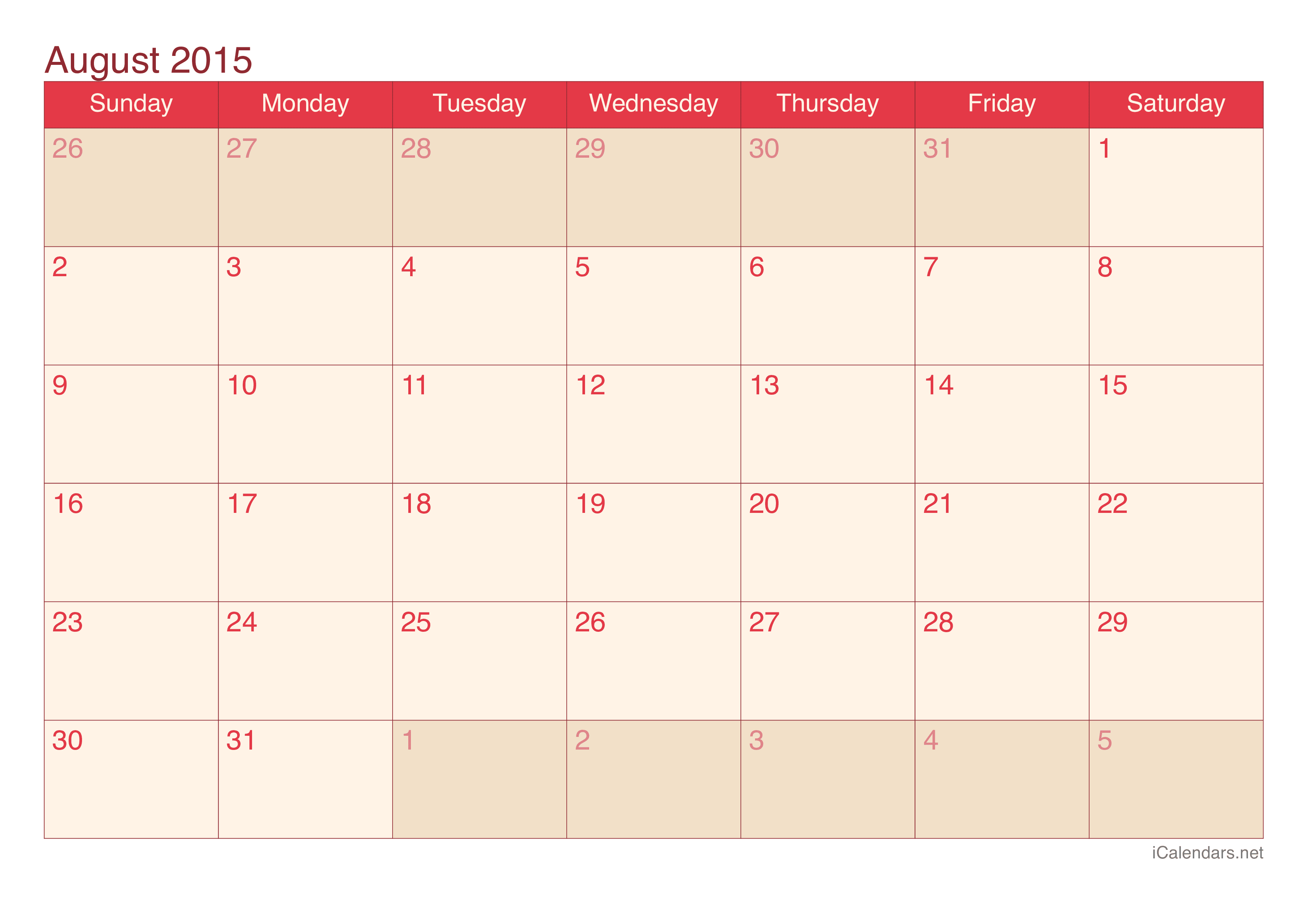 2015 August Calendar - Cherry