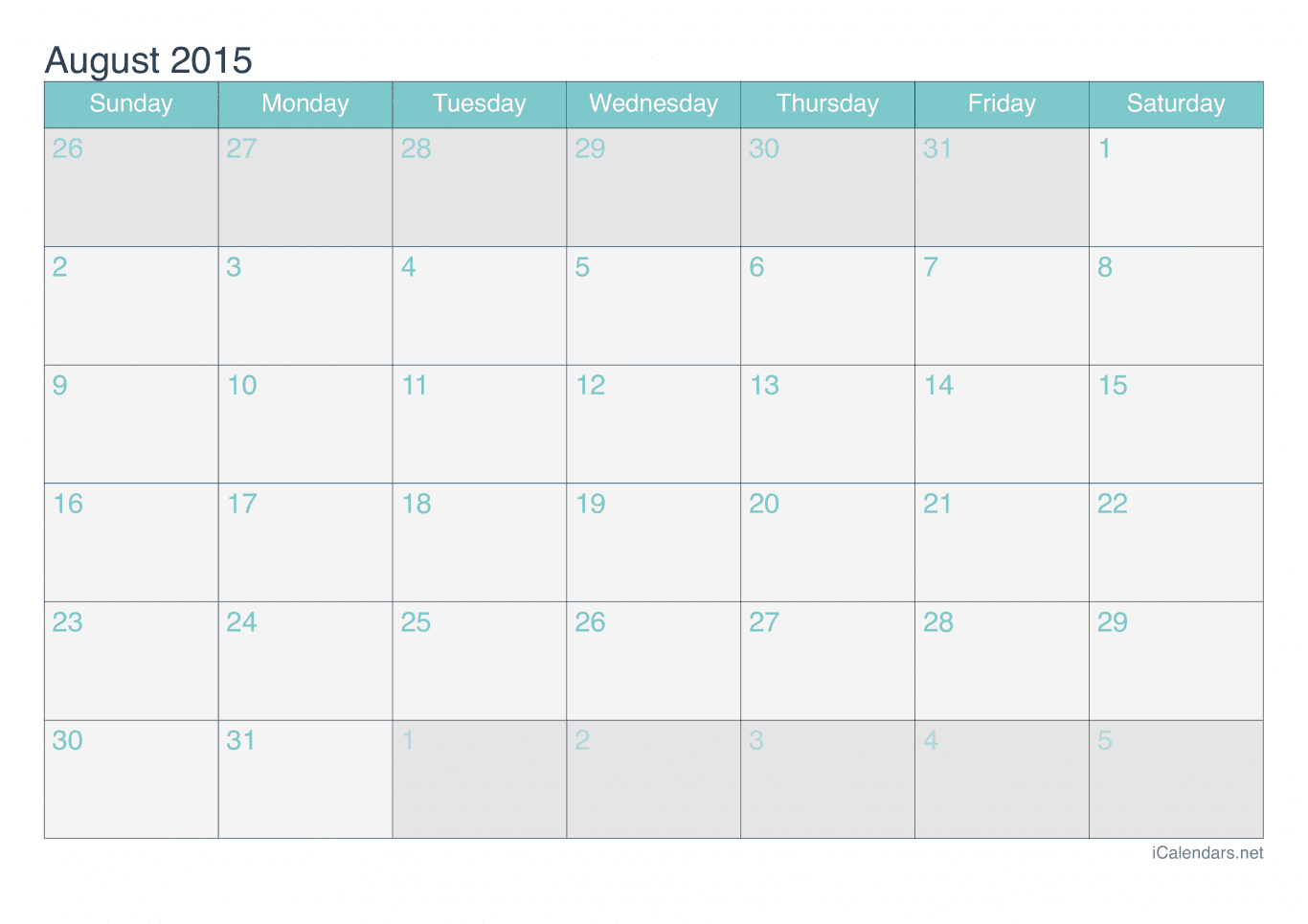 2015 August Calendar - Turquoise