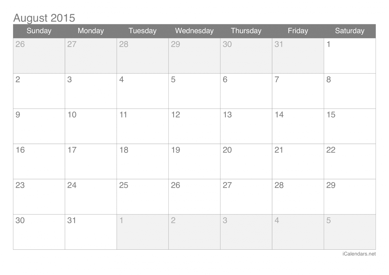 2015 August Calendar