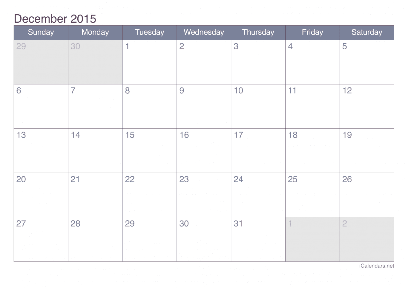 2015 December Calendar - Office