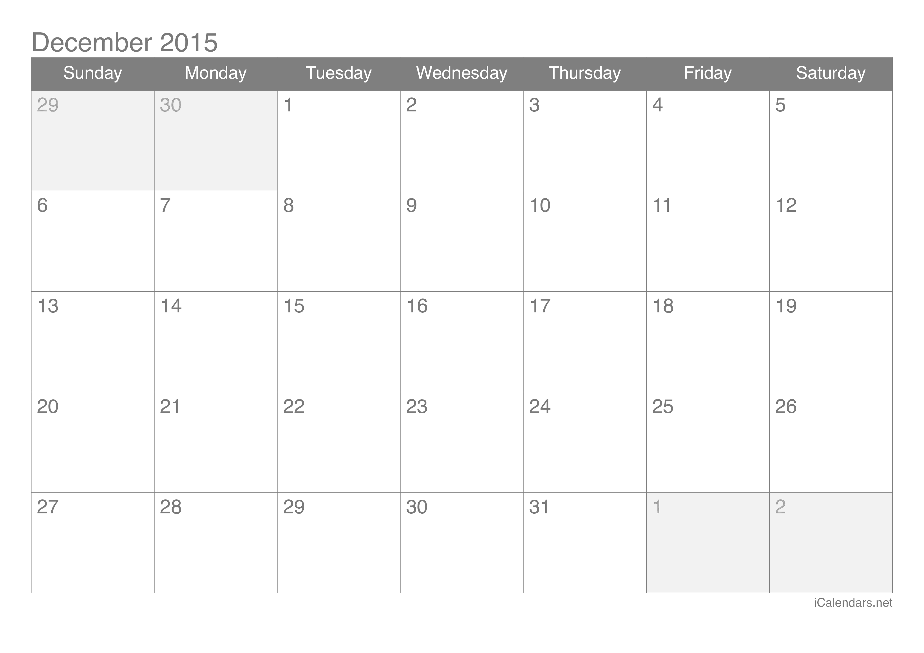 2015 December Calendar