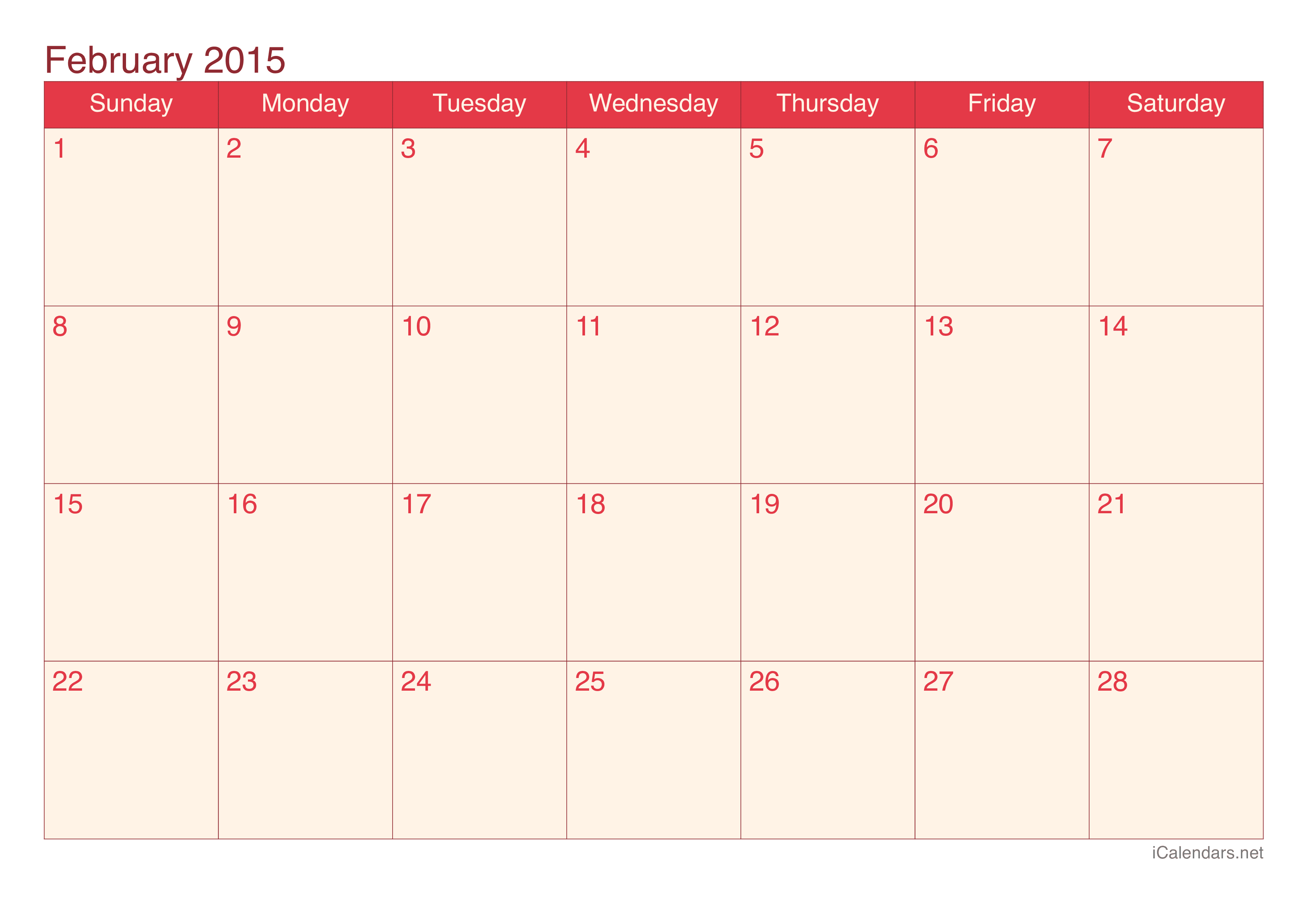 2015 February Calendar - Cherry
