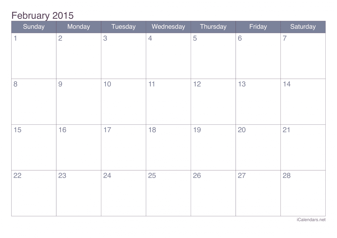 2015 February Calendar - Office