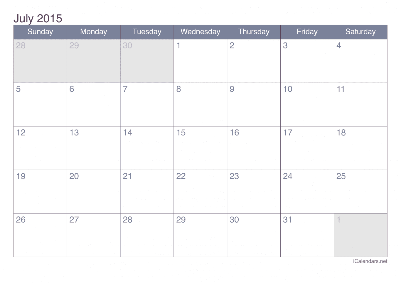 2015 July Calendar - Office