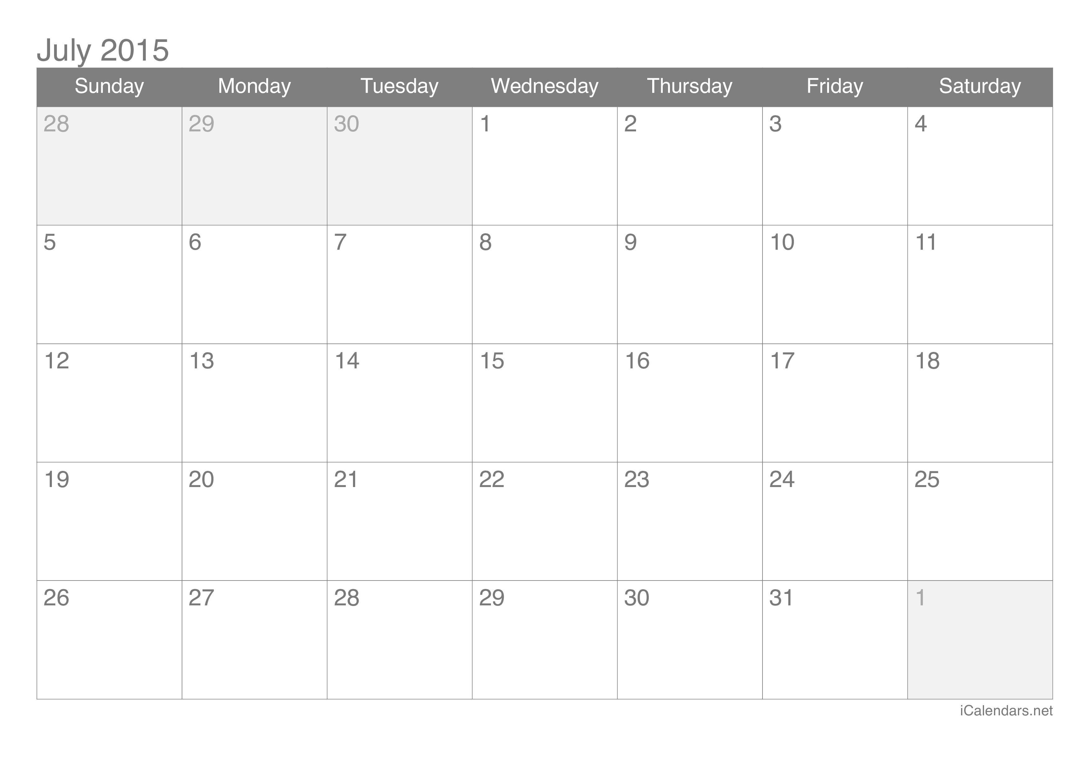 2015 July Calendar
