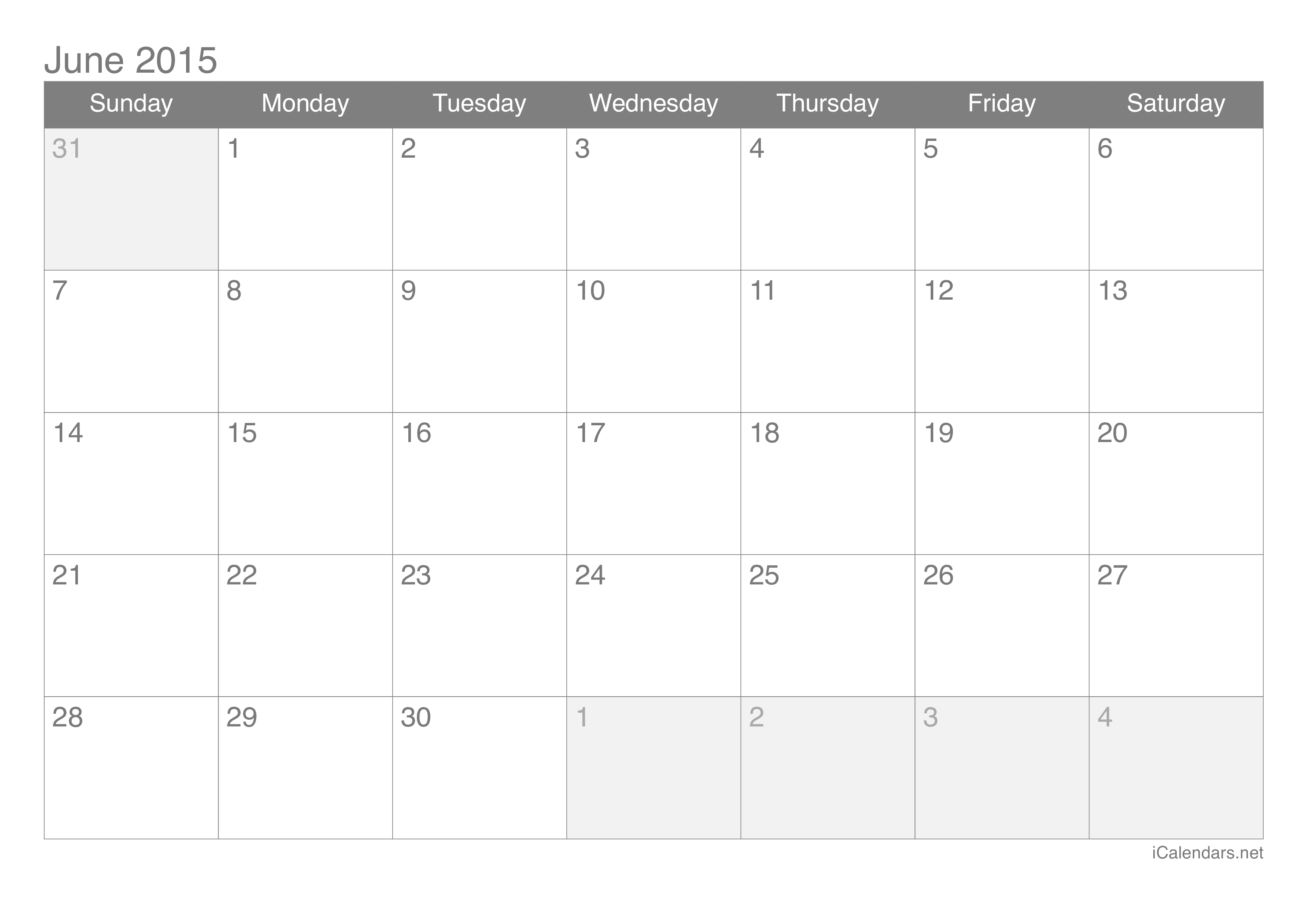 2015 June Calendar