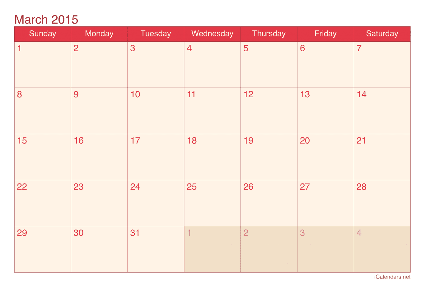2015 March Calendar - Cherry